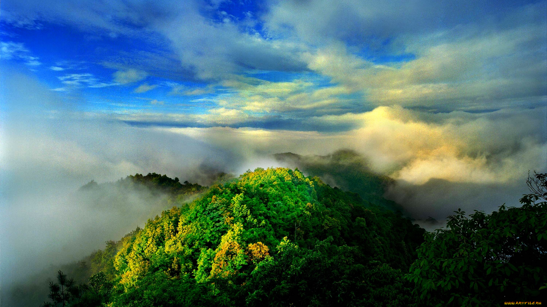 mountain, fog, природа, горы, вершина, туман