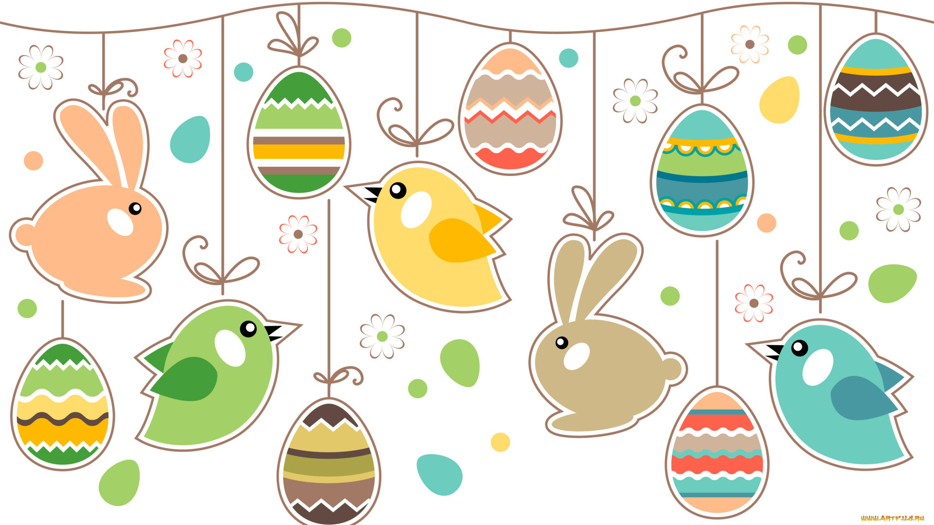 праздничные, пасха, яйца, кролики, птички