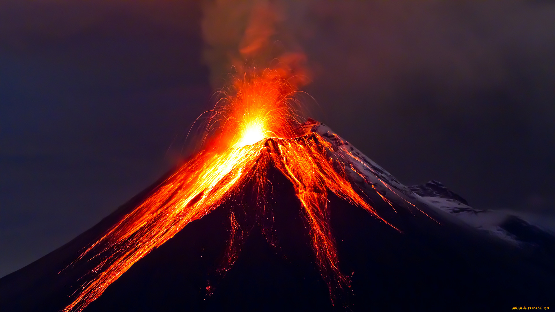 природа, стихия, lava, лава, eruption, fantastic, volcano, извержение, вулкан, sky, landsсape, mountains