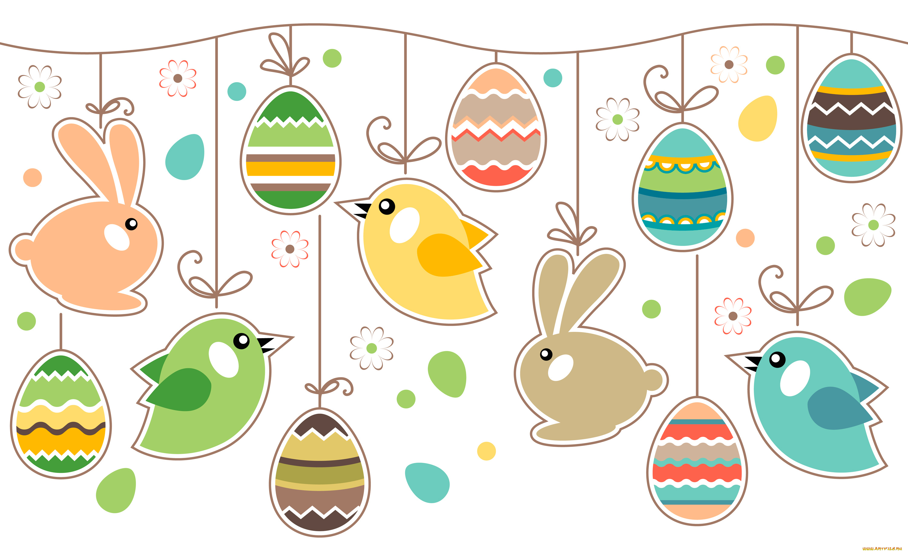 праздничные, пасха, яйца, кролики, птички