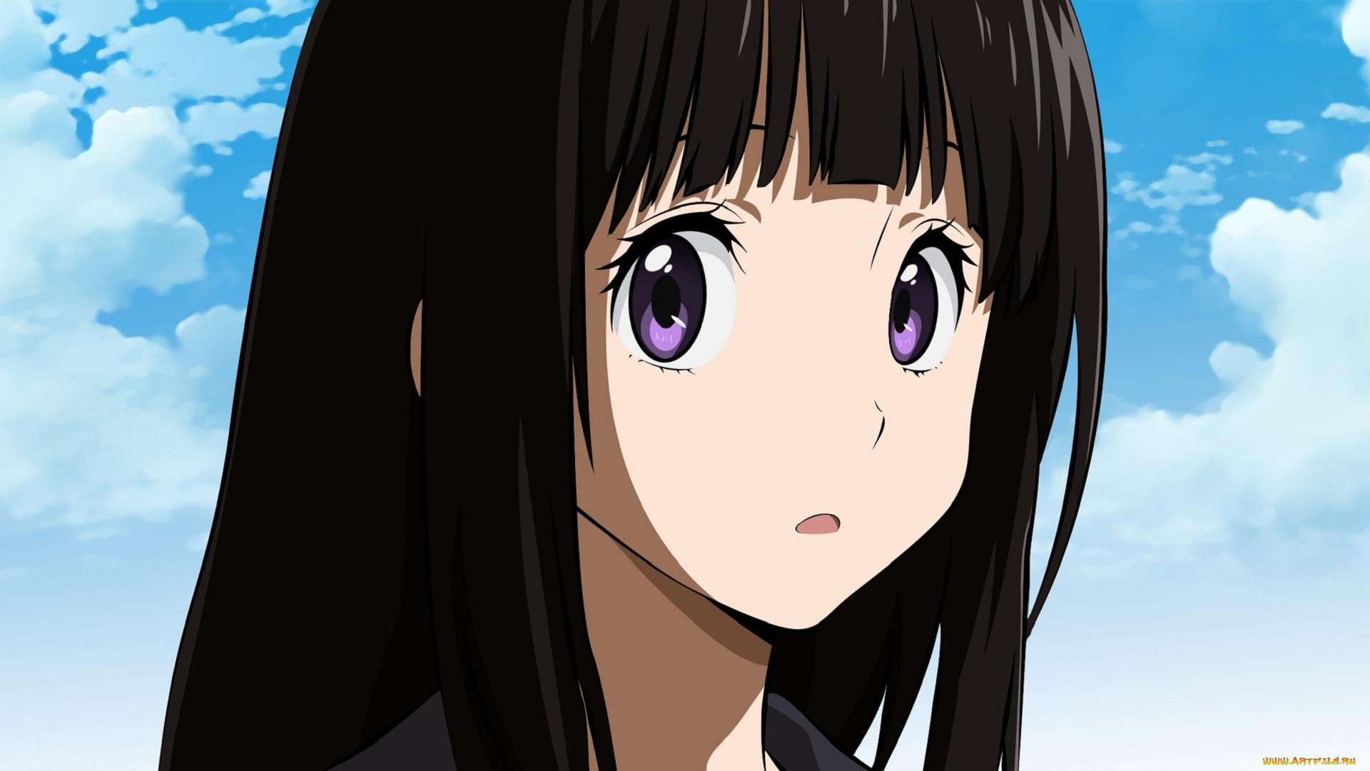 hyouka, аниме, девушка, взгляд, фон