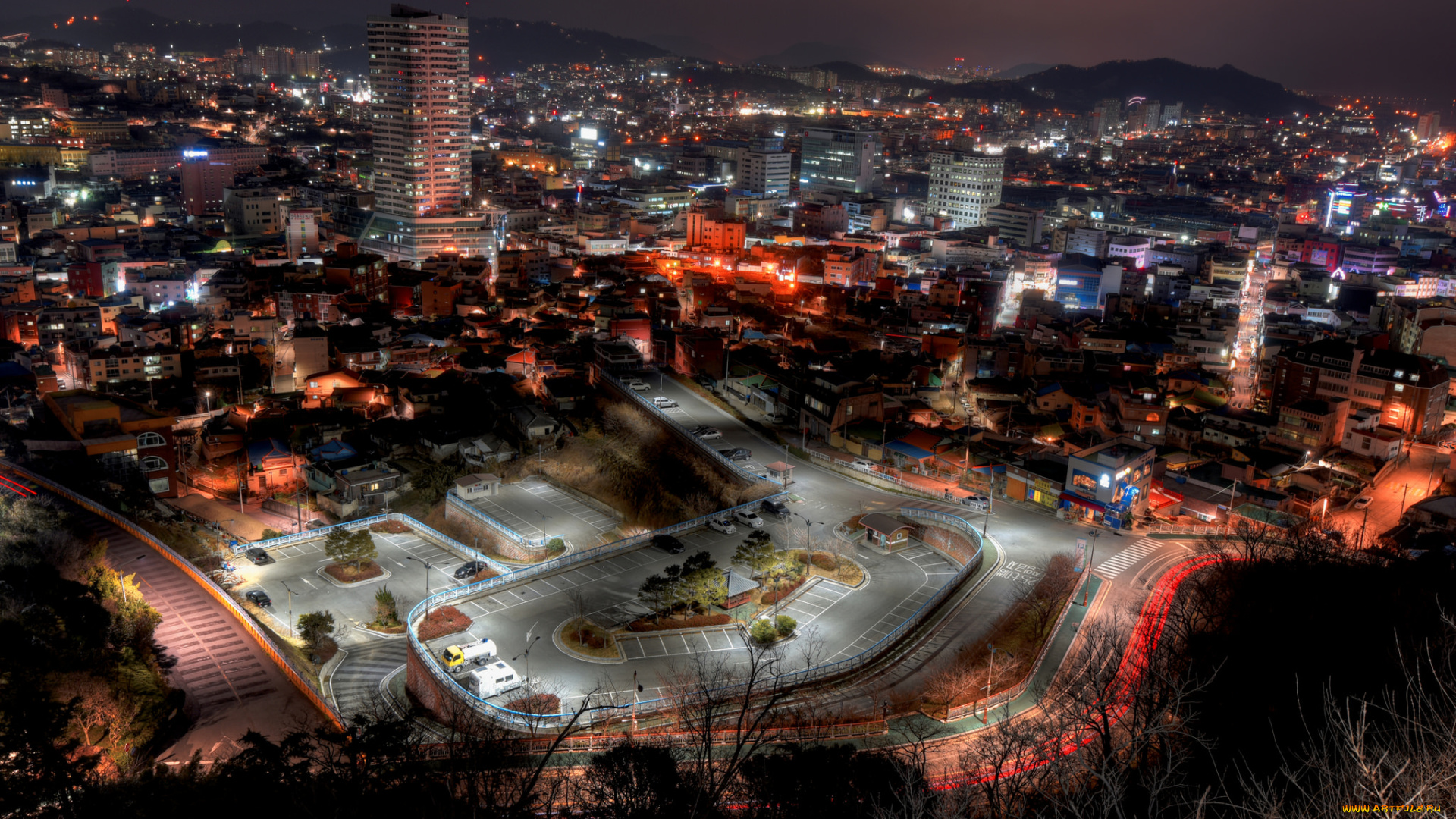 mokpo, города, -, огни, ночного, города, ночь, огни, панорама