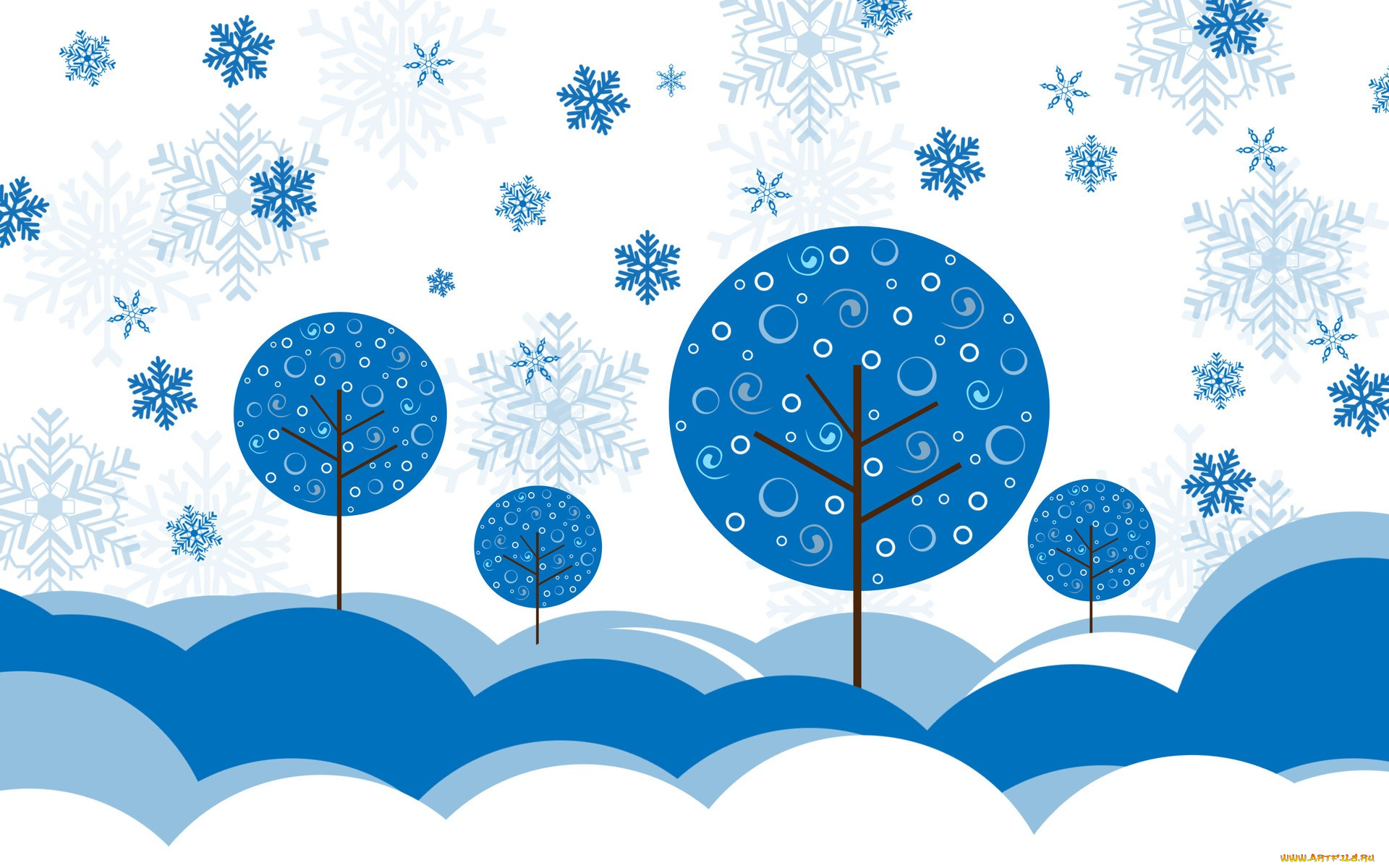 векторная, графика, природа, , nature, деревья, снежинки