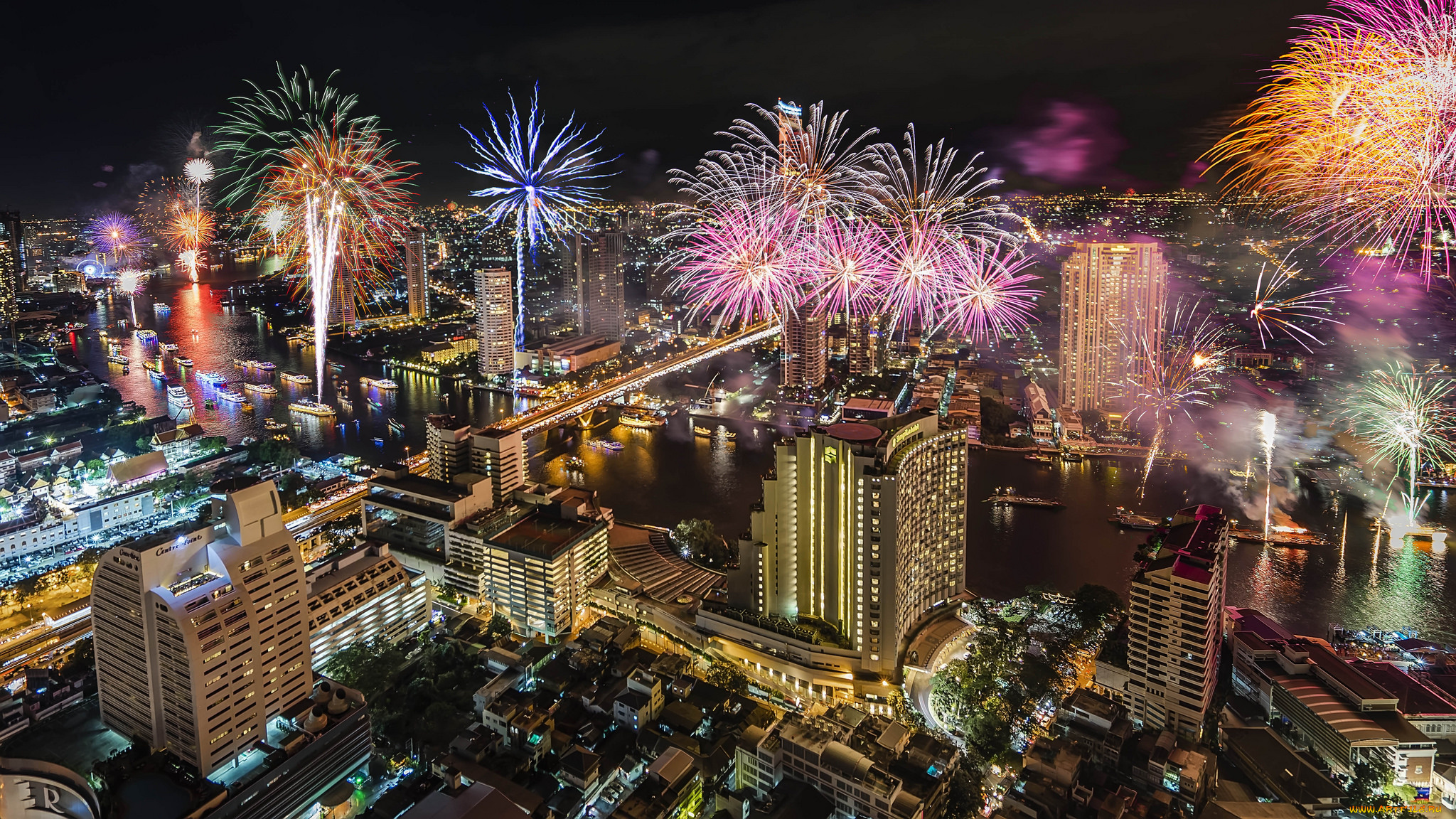 bangkok, города, бангкок, , таиланд, ночь, фейерверк