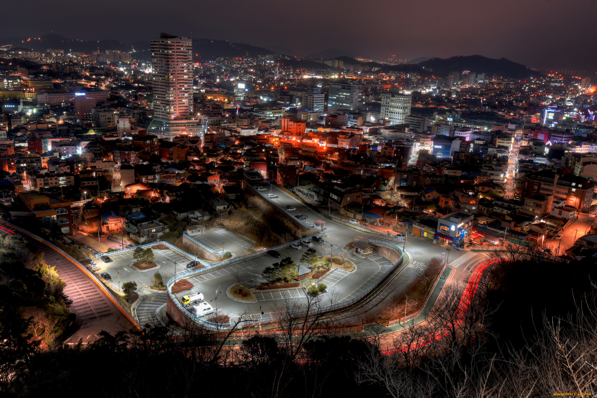 mokpo, города, -, огни, ночного, города, ночь, огни, панорама