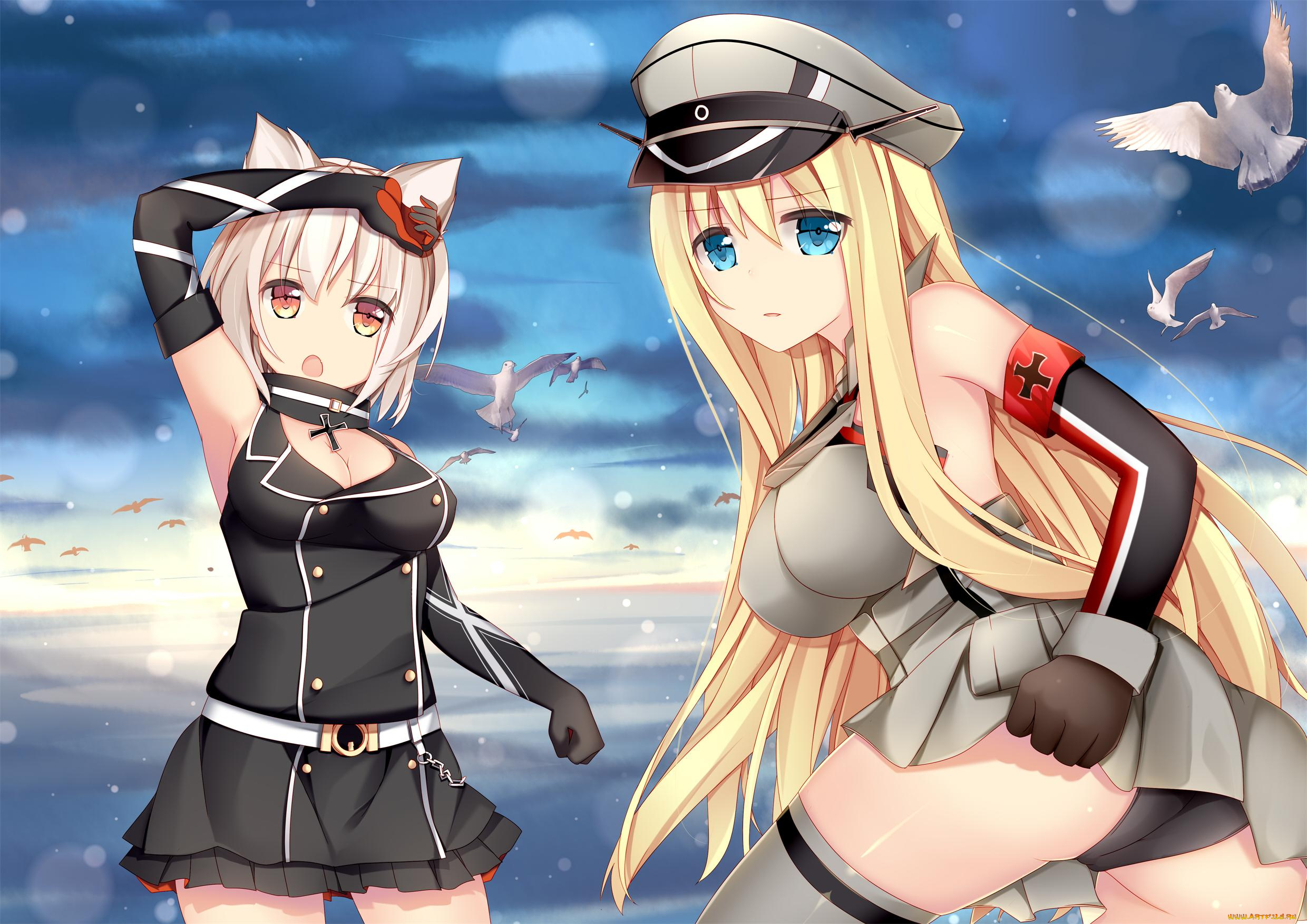 аниме, kantai, collection, девушки, взгляд, фон