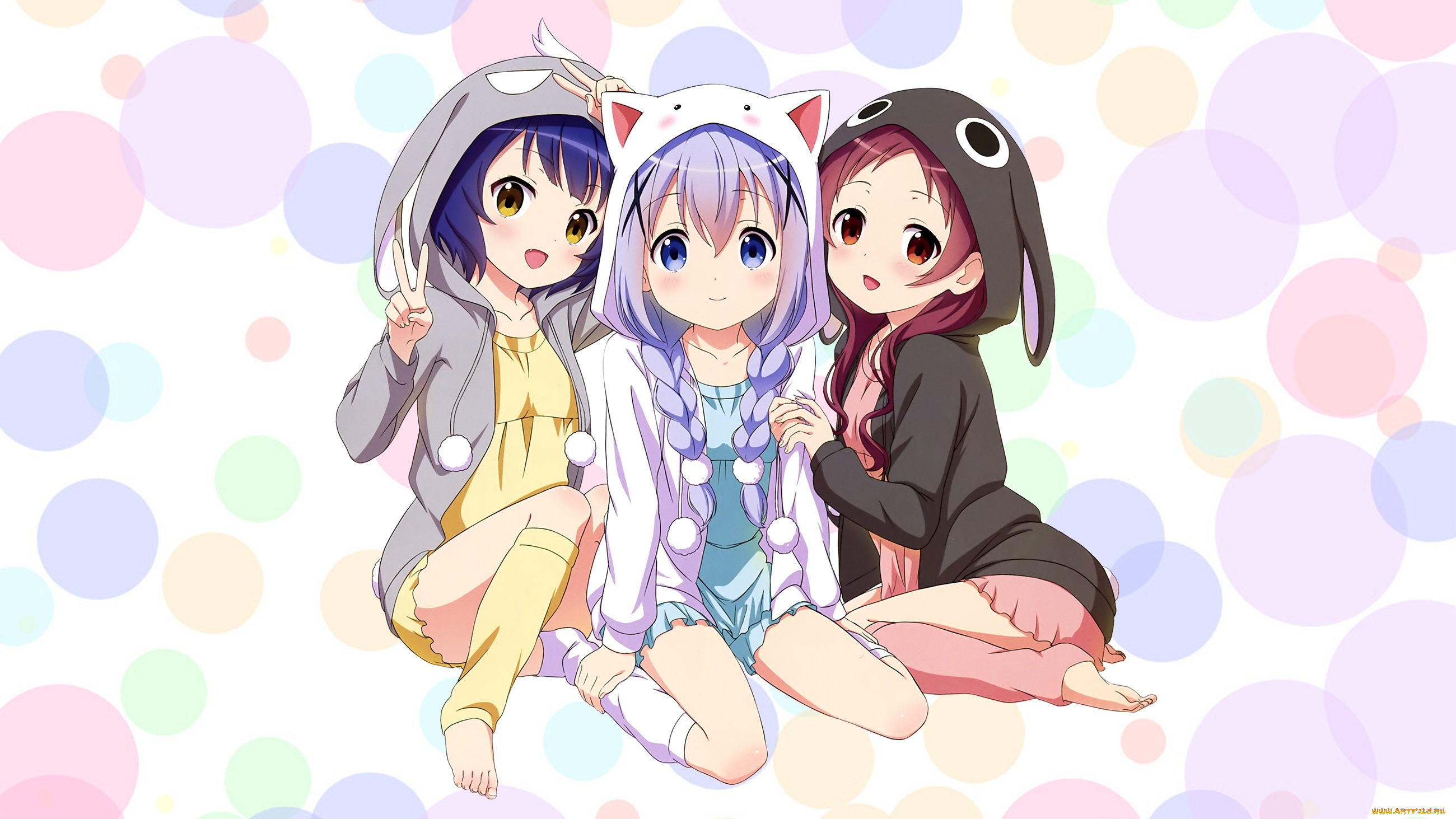 gochuumon, usagi, wa, desu, ka, аниме, gochuumon, wa, usagi, desu, ka, взгляд, девушки, фон