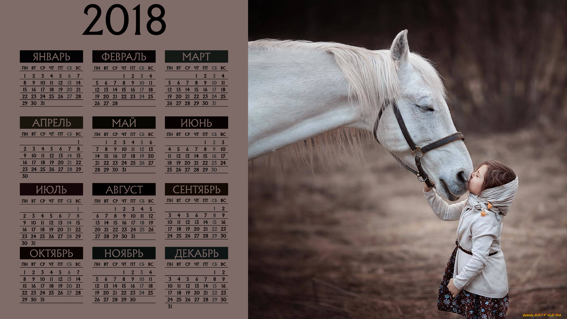 календари, дети, девочка, лошадь