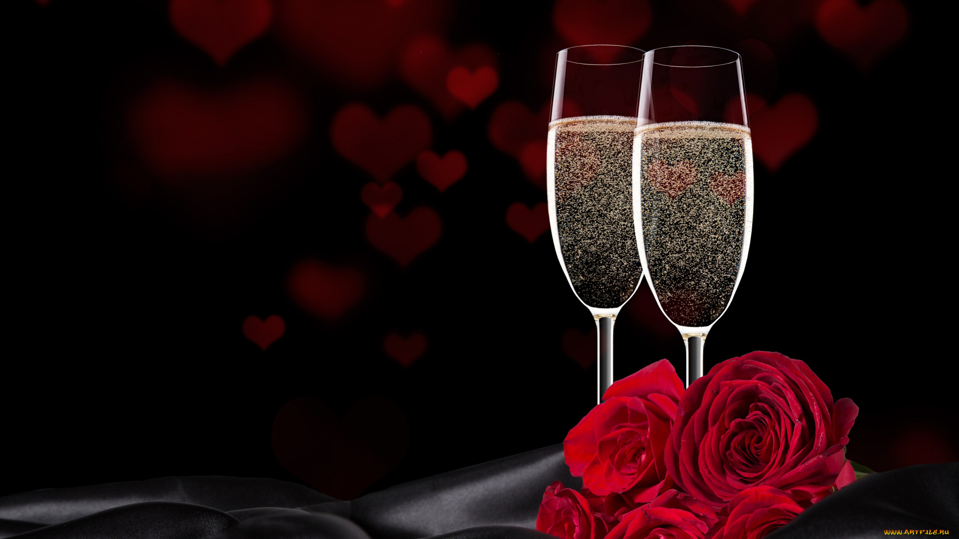 праздничные, день, святого, валентина, , сердечки, , любовь, шампанское