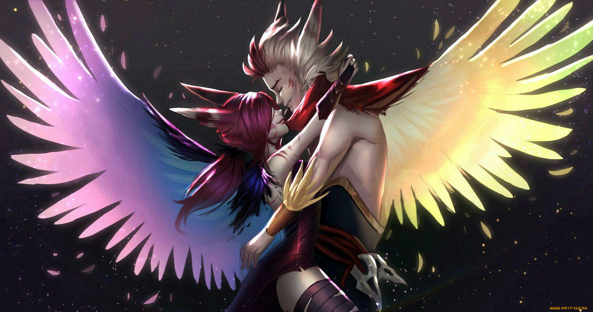 видео, игры, league, of, legends, rakan, xayah, пара, крылья