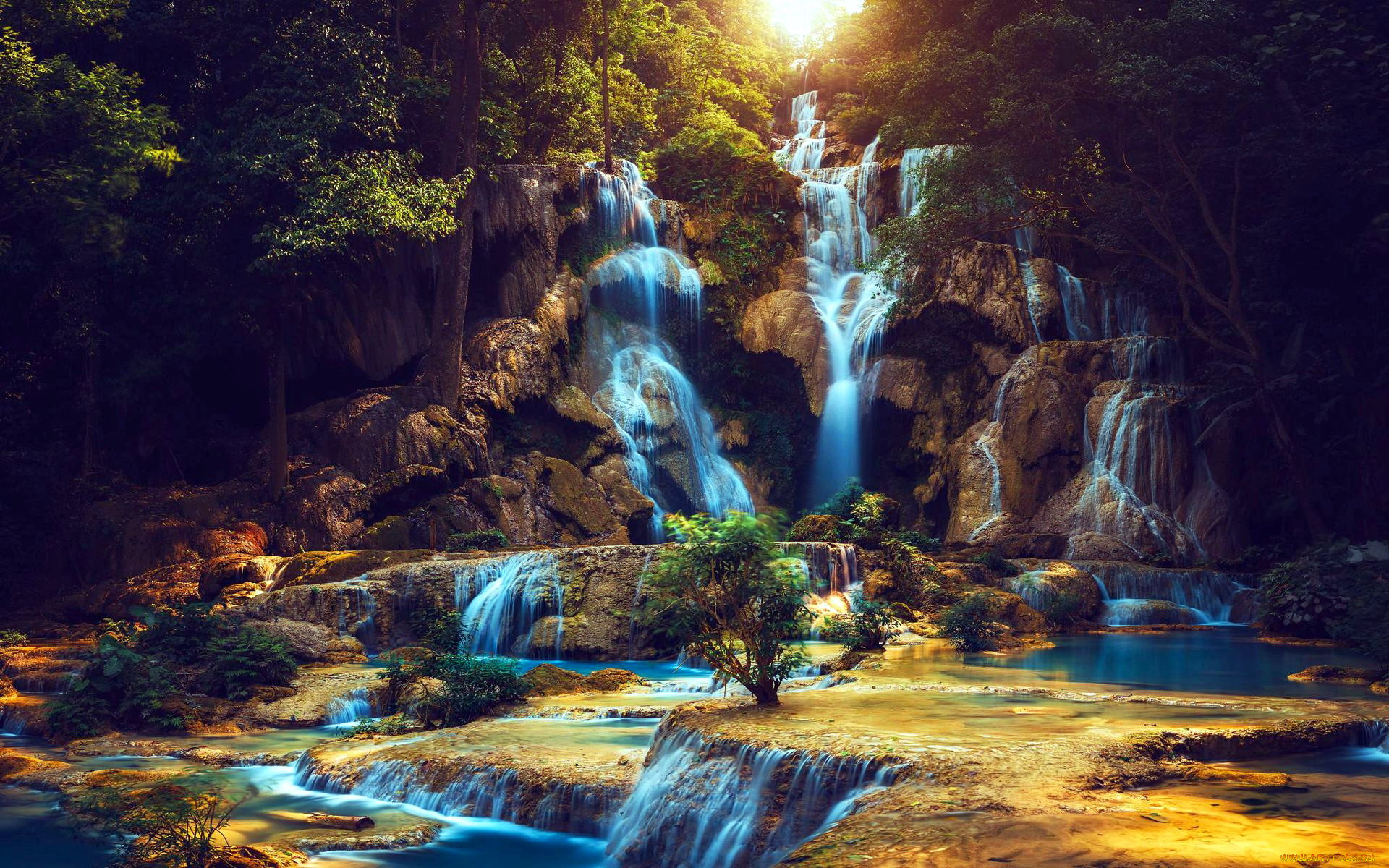 kuang, si, waterfalls, laos, природа, водопады, kuang, si, waterfalls