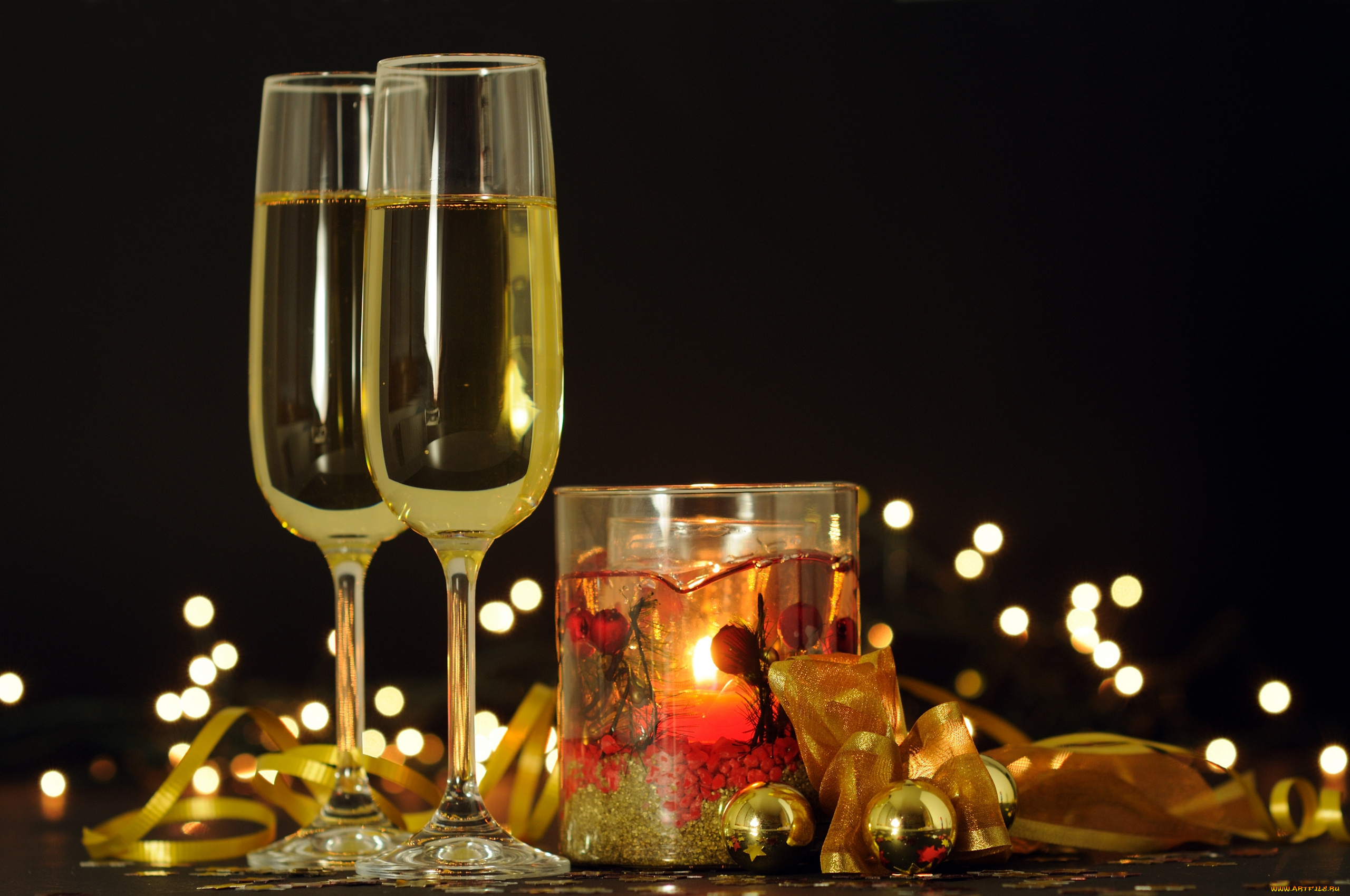 праздничные, угощения, бокалы, шампанское, свеча