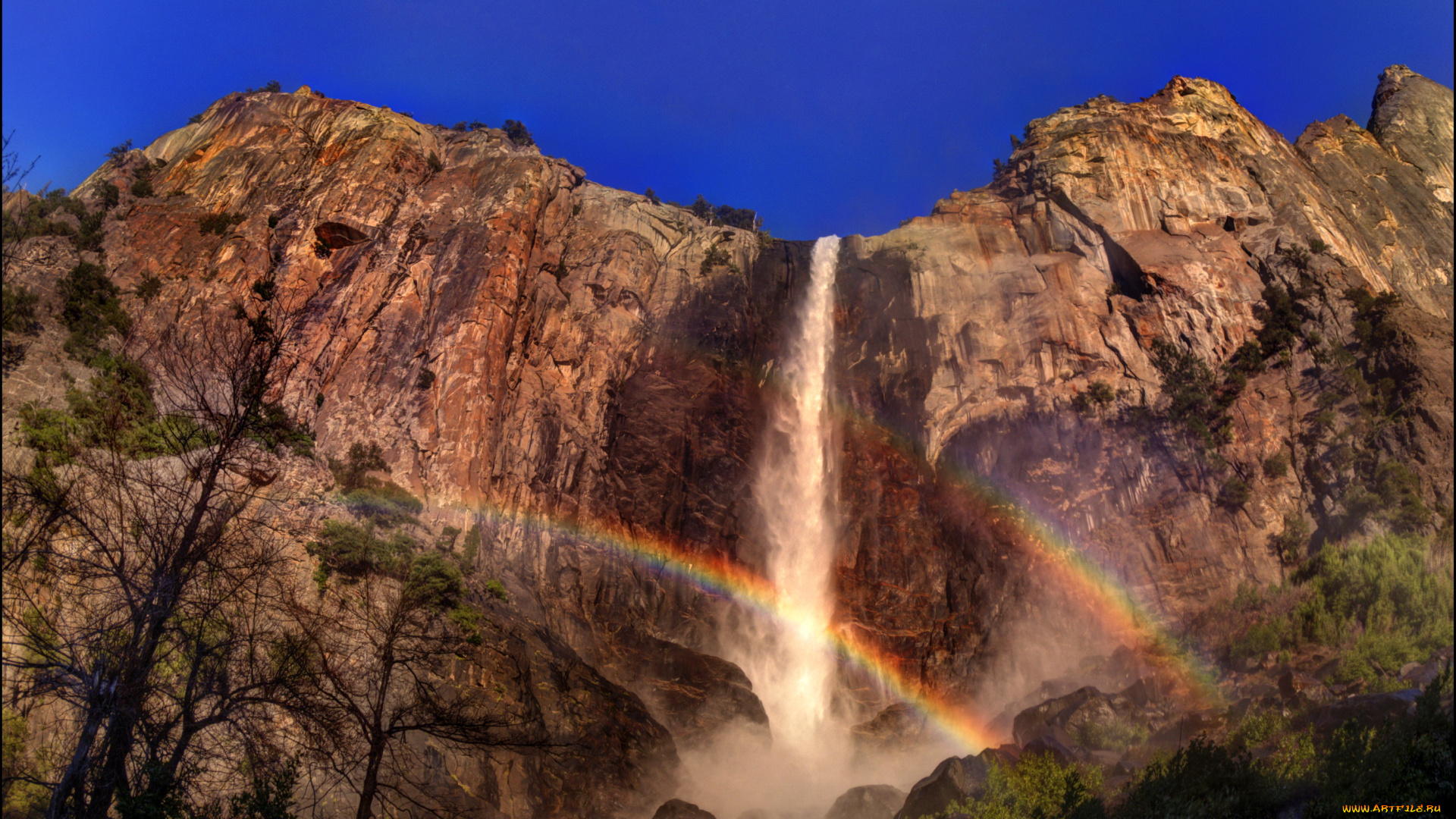 california, yosemite, national, park, природа, радуга, водопад, горы