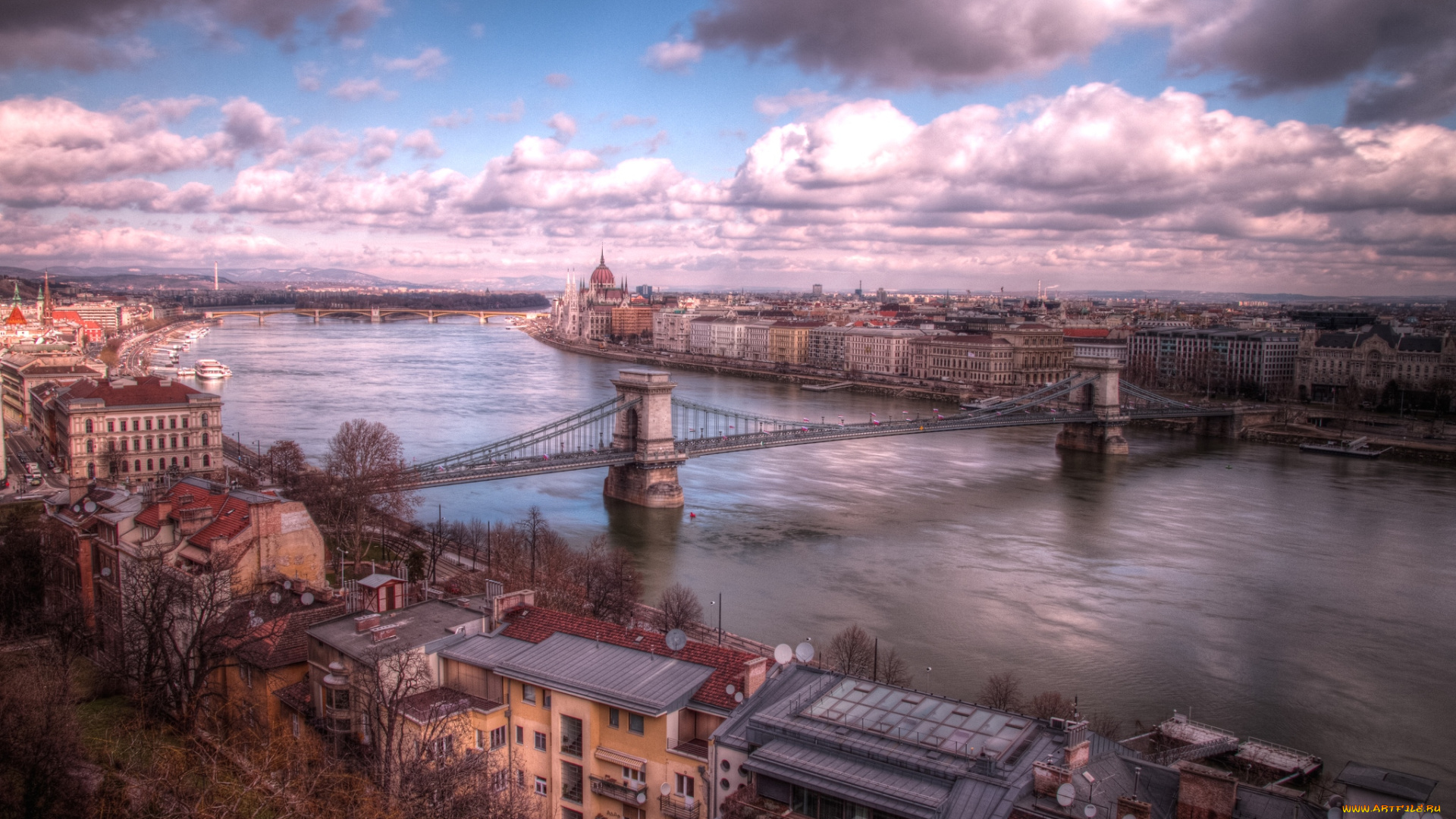 города, будапешт, венгрия, мост, парламент, река