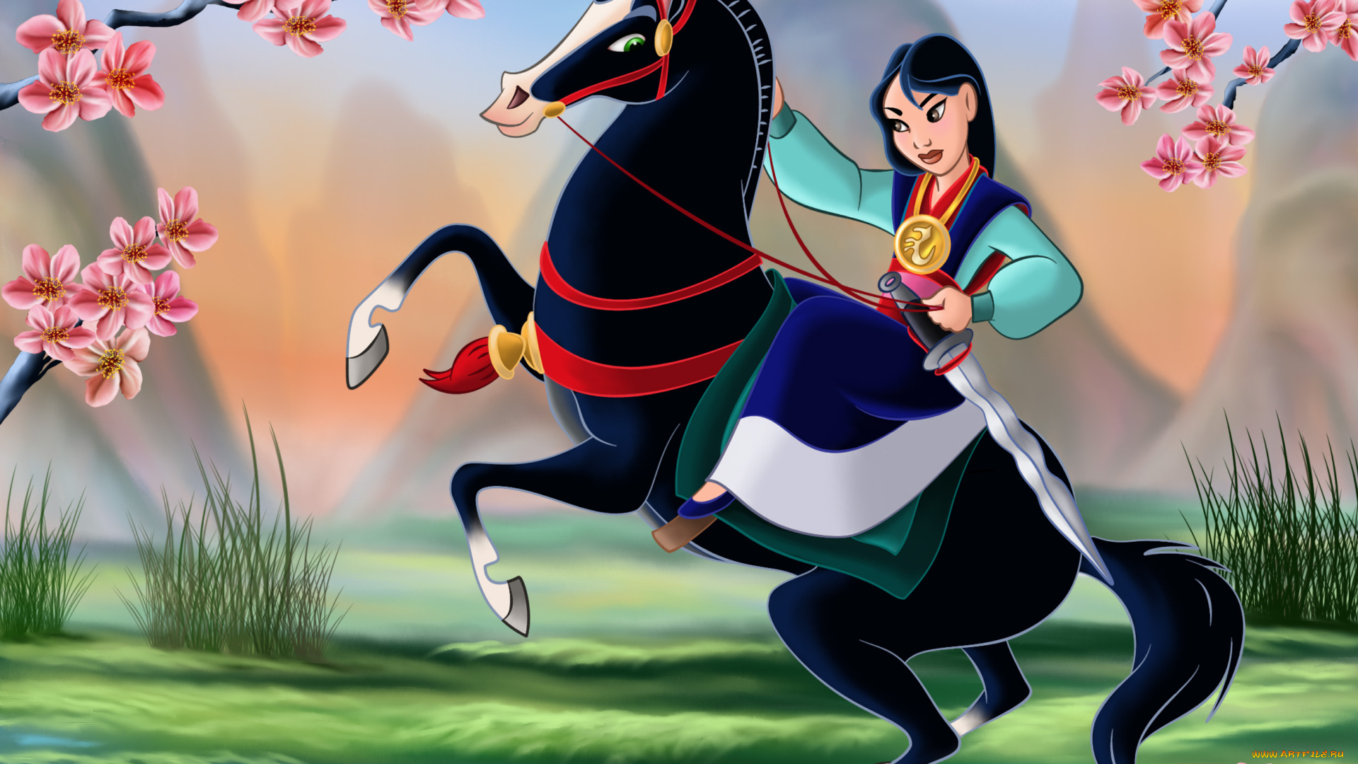 мультфильмы, mulan, лошадь, девушка