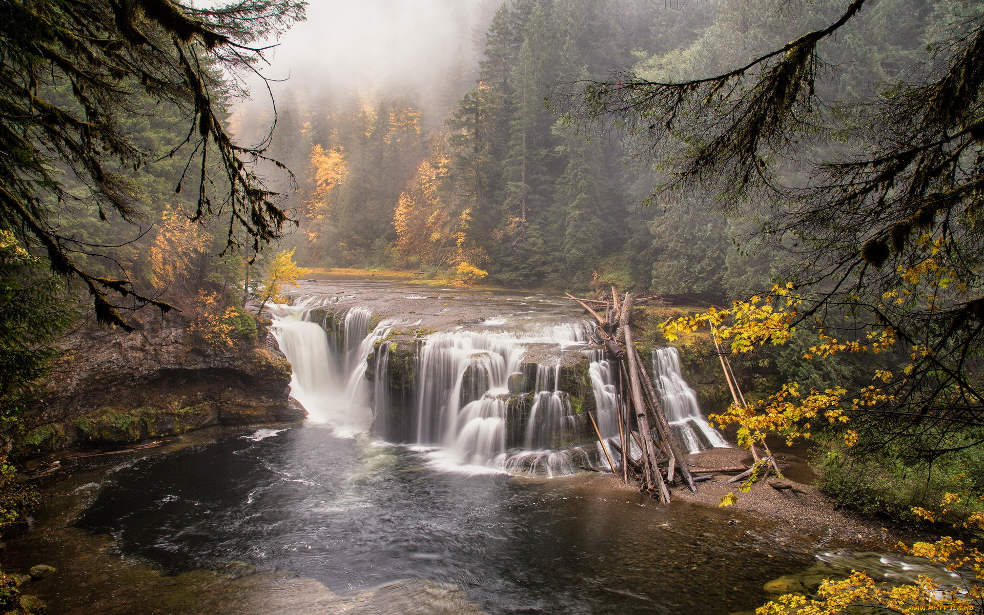 природа, водопады, водопад, река, лес, пейзаж