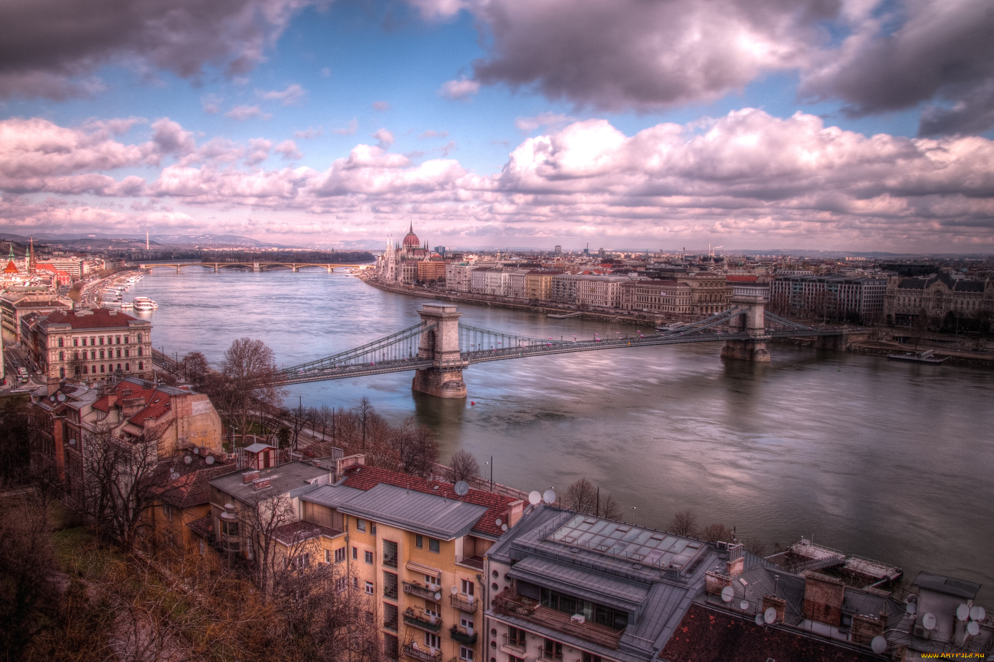 города, будапешт, венгрия, мост, парламент, река