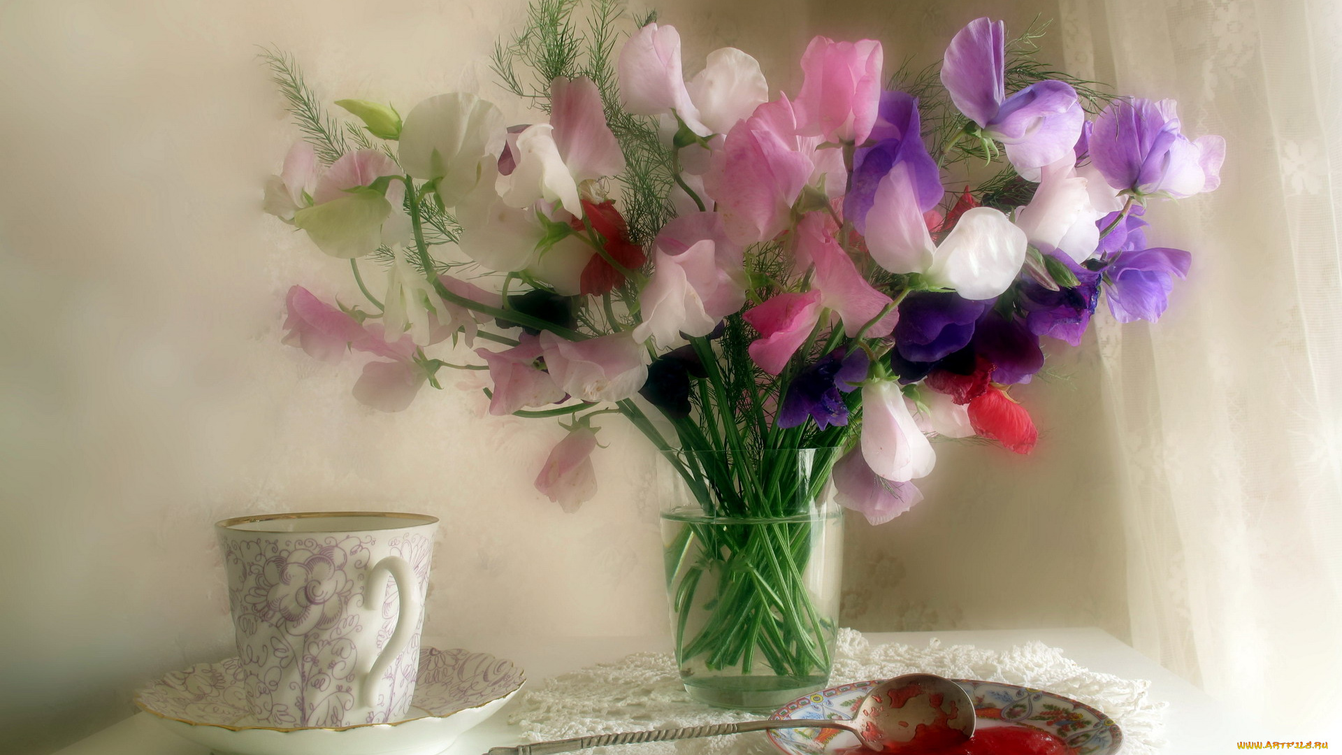 еда, натюрморт, чай, цветы, варенье