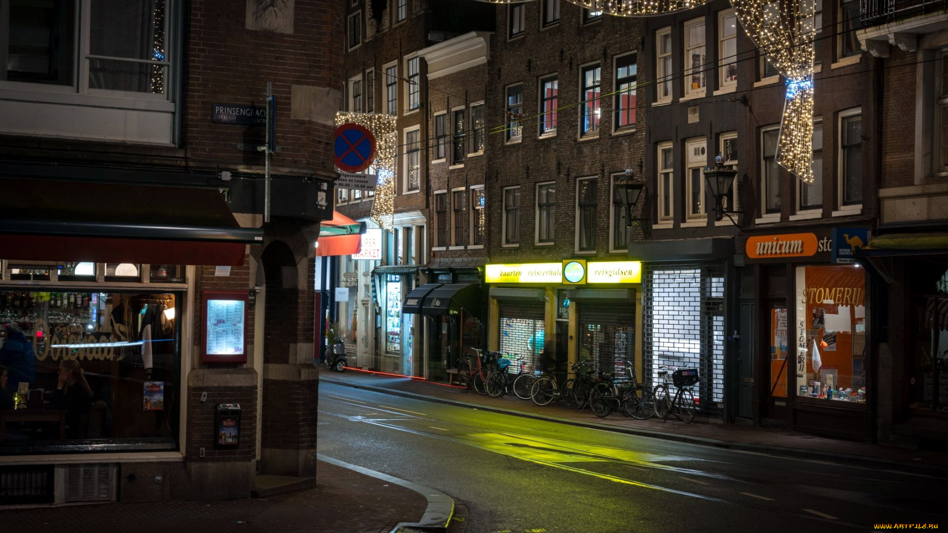 города, амстердам, , нидерланды, гирлянда, вечер, улица