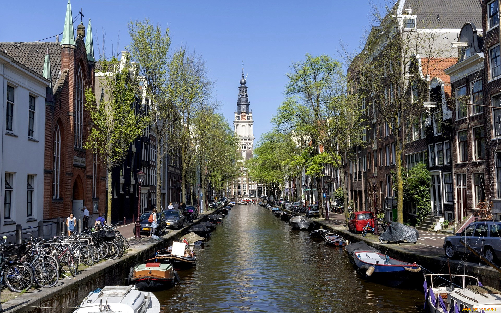 города, амстердам, , нидерланды, канал, лодки