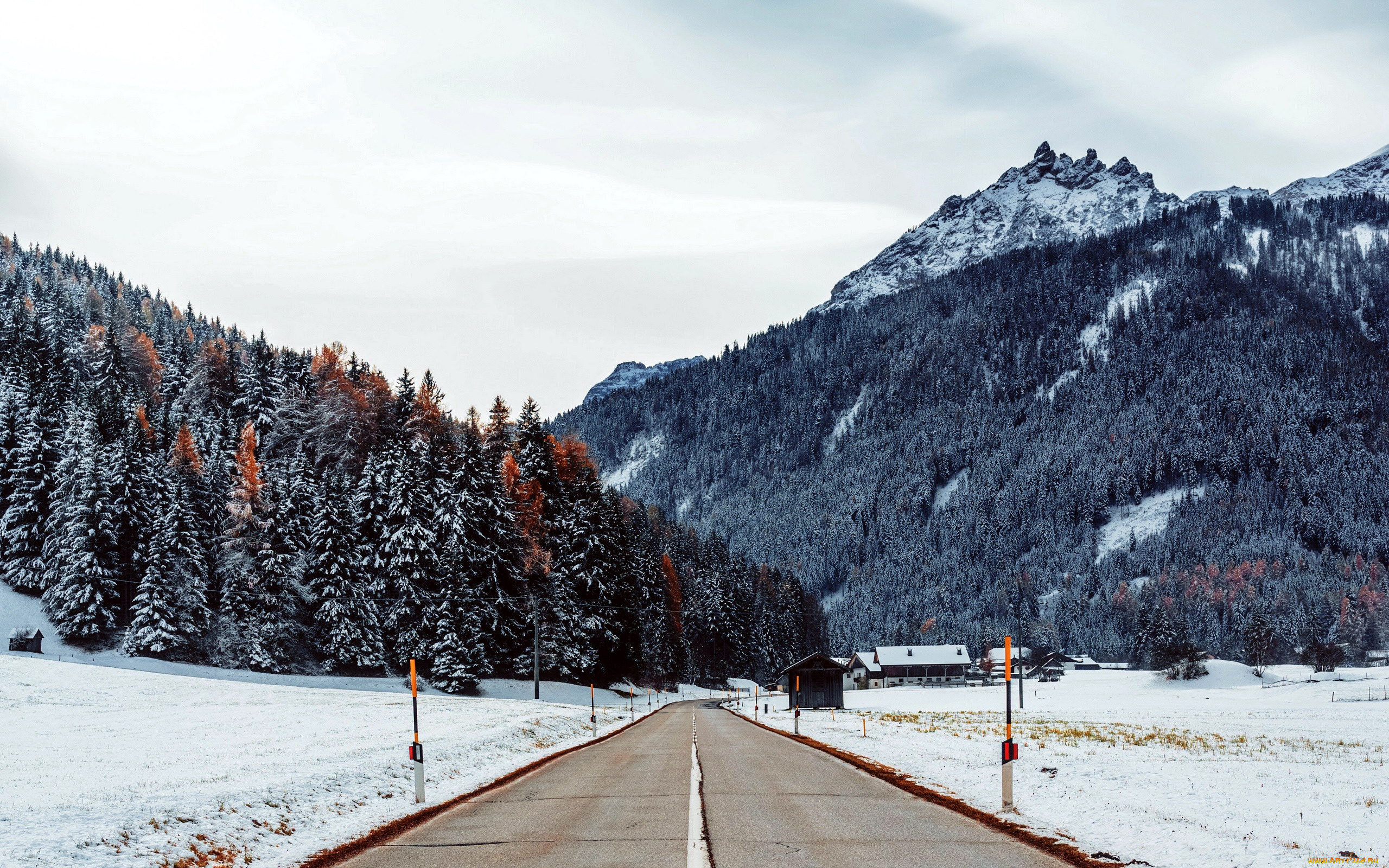 природа, дороги, зима, шоссе, снег