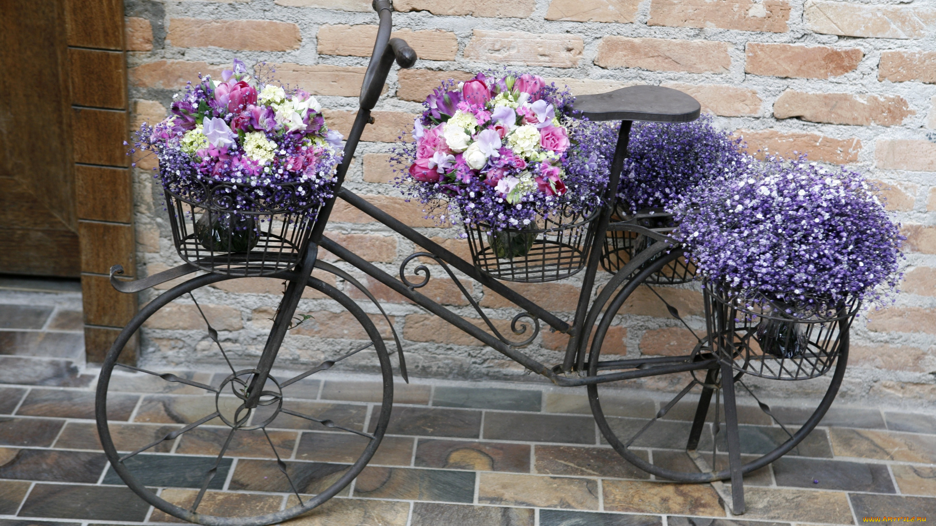 цветы, букеты, композиции, велосипед, мостовая