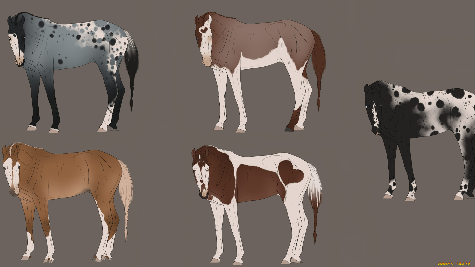 рисованное, животные, , лошади, фон, лошади