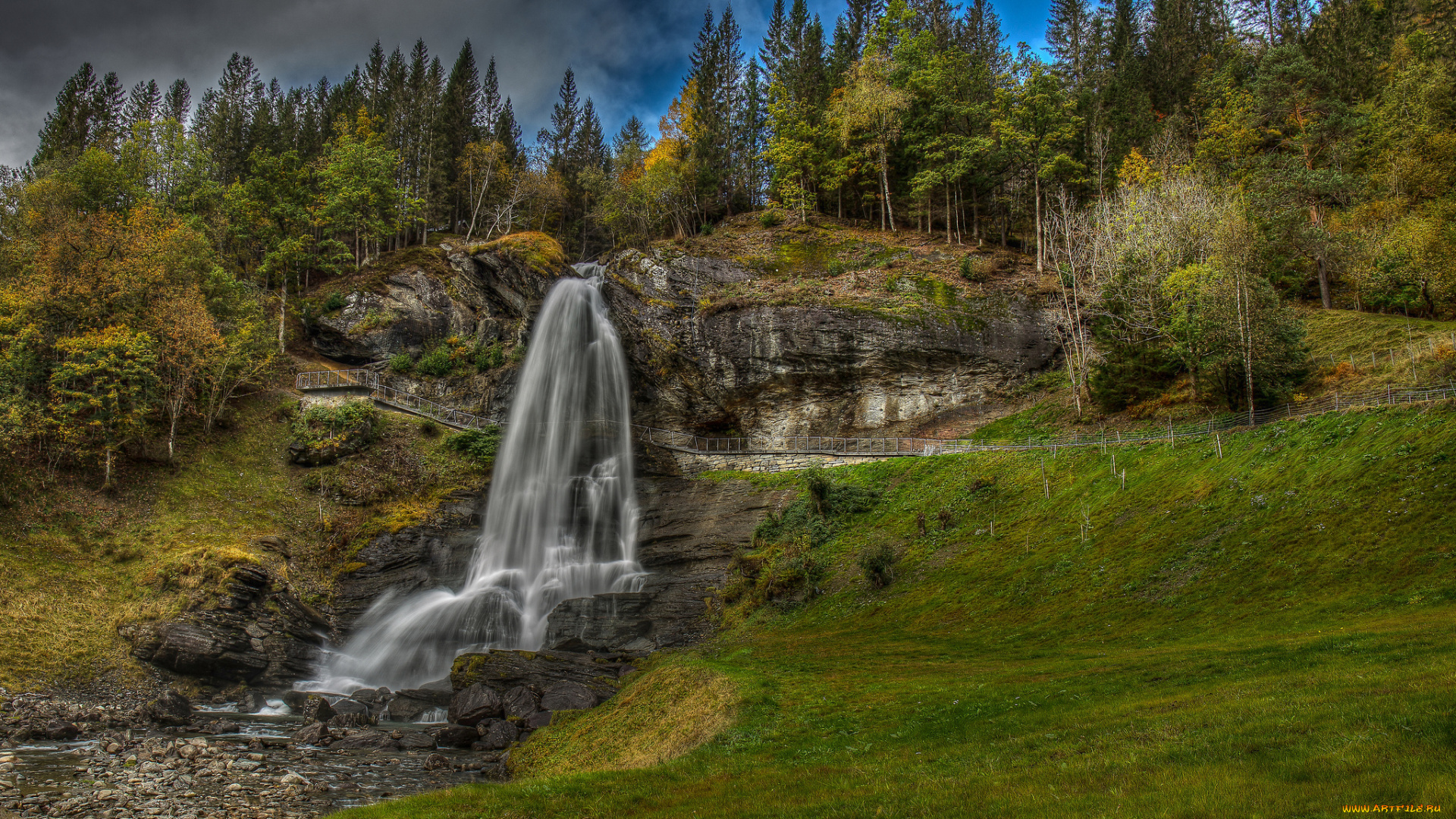 природа, водопады, водопад, лес, река