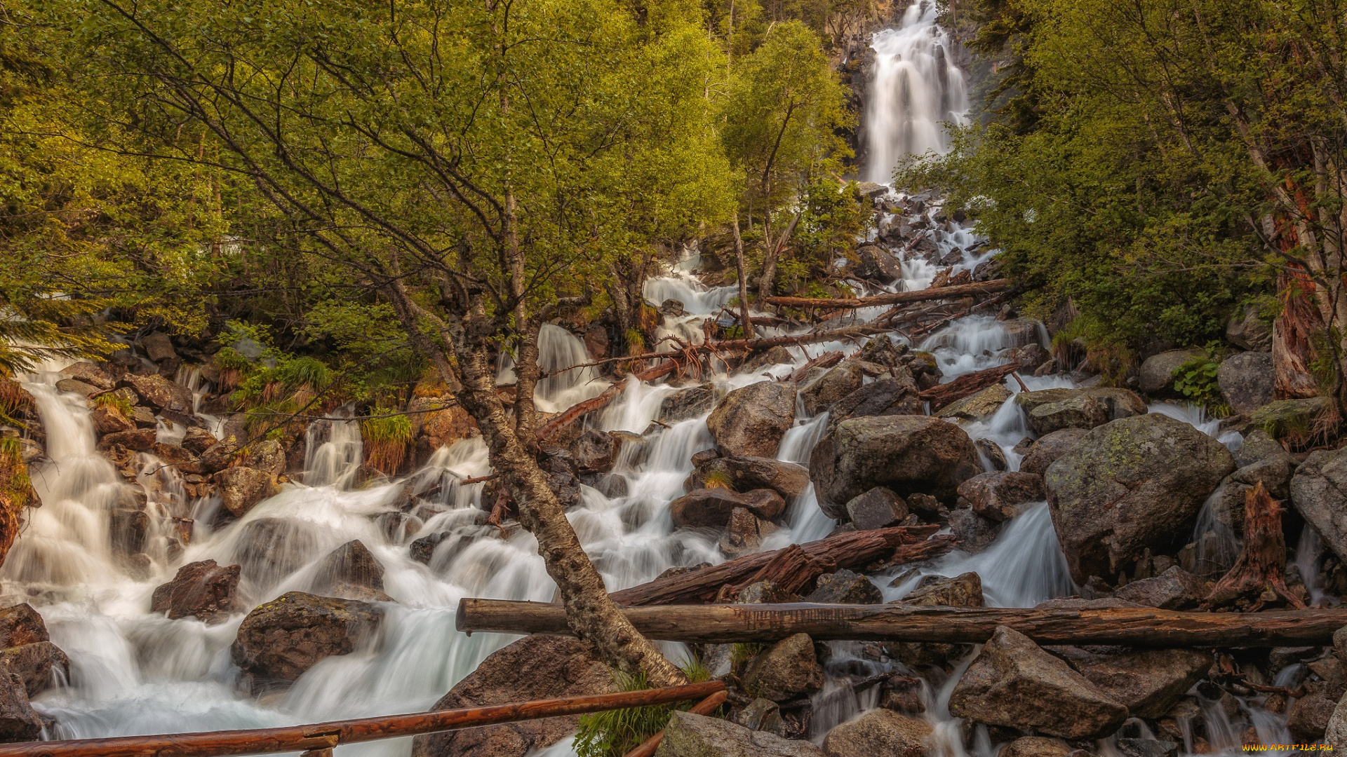 природа, водопады, водопад, река, лес