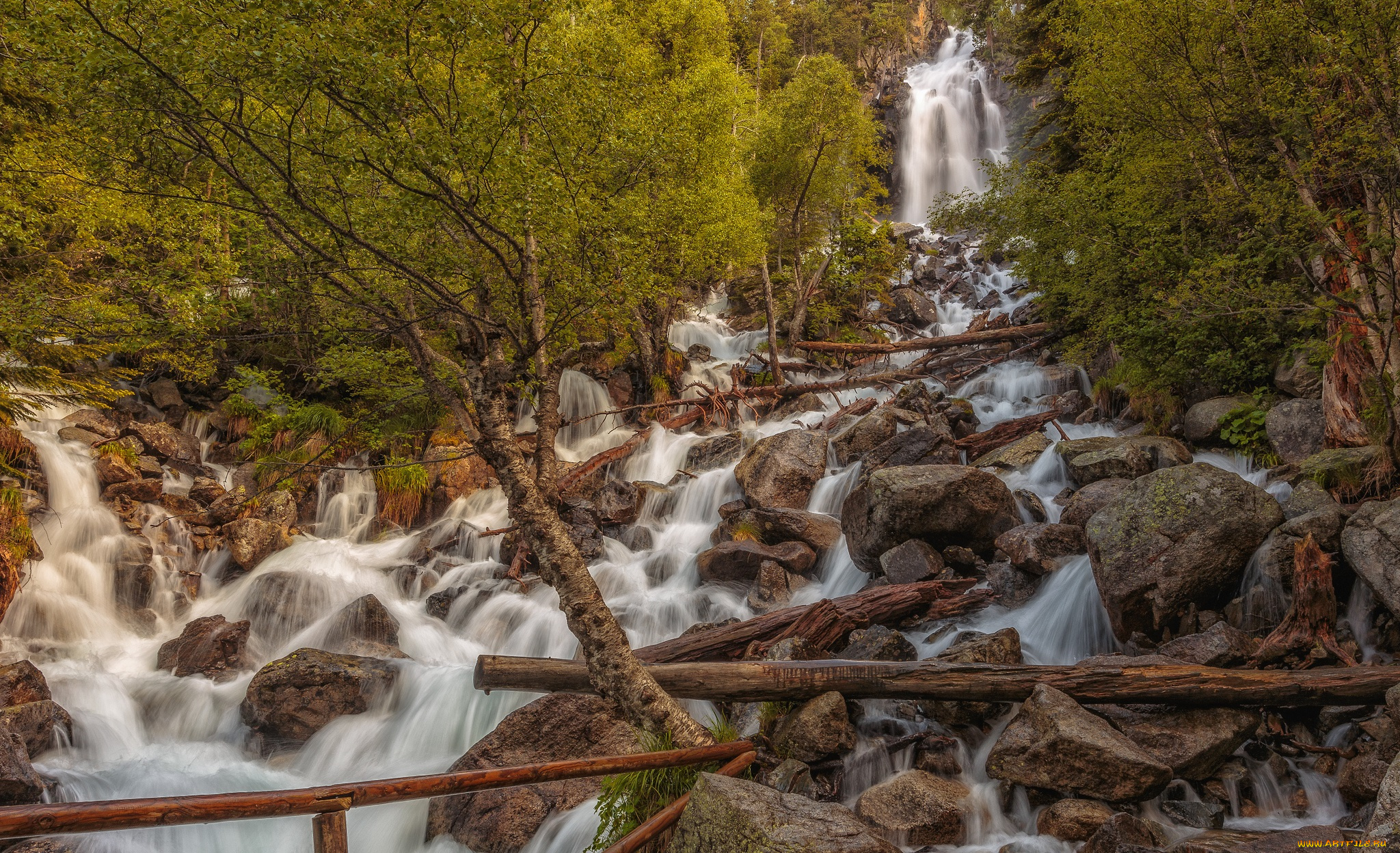 природа, водопады, водопад, река, лес