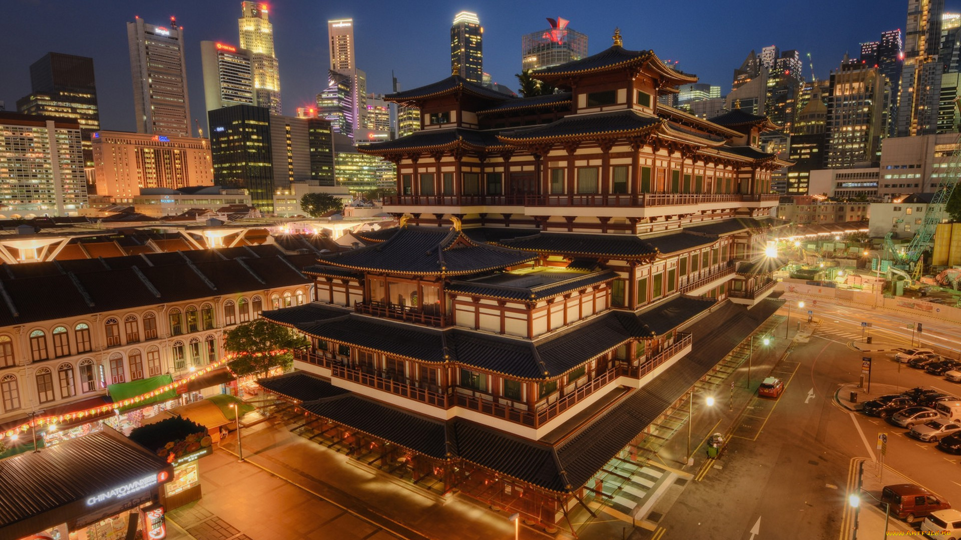 buddha, tooth, relic, temple, is, singapore, города, сингапур, , сингапур, огни, ночь, храм