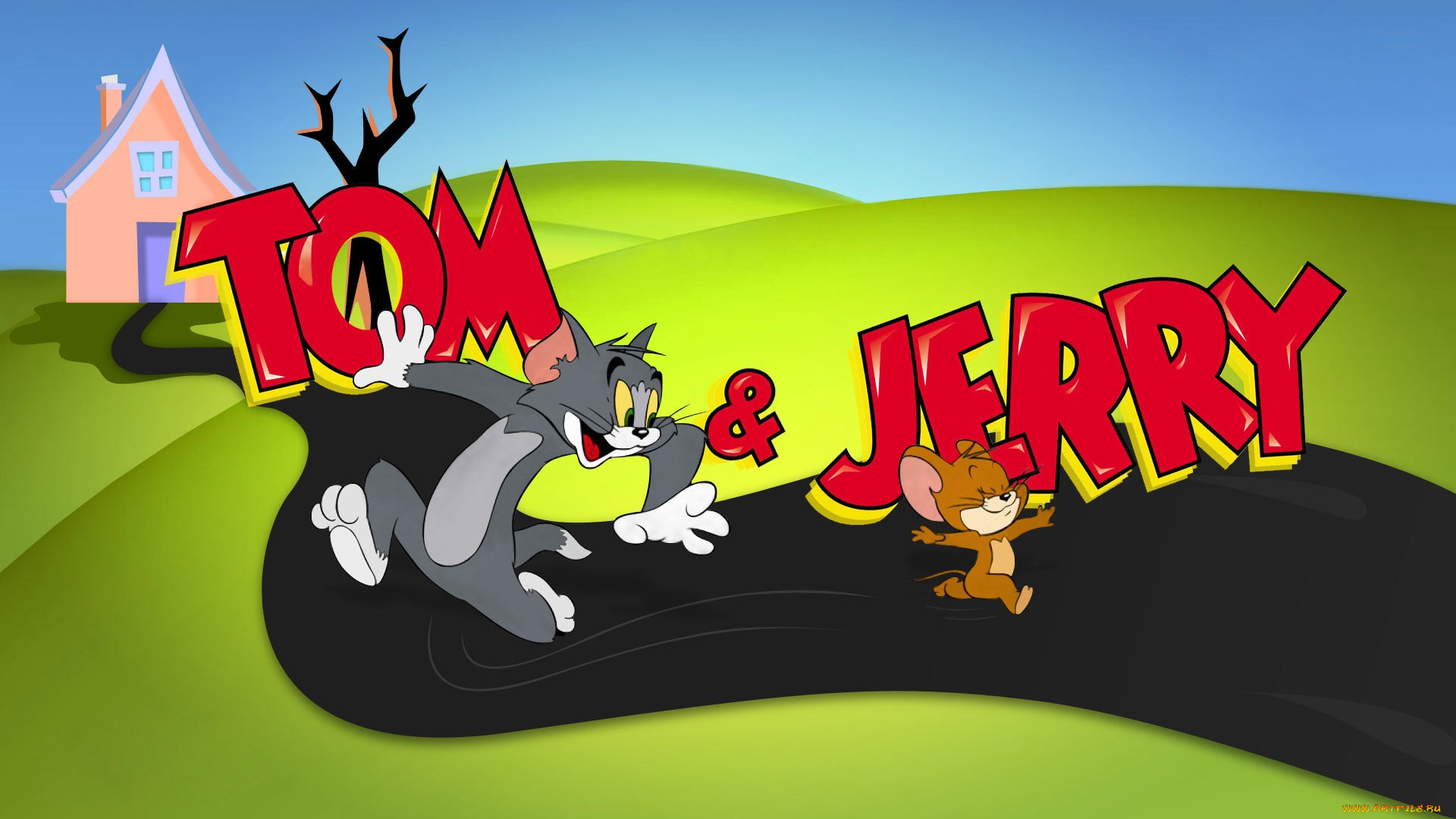 мультфильмы, tom, and, jerry, дом, дорога, мышь, кот