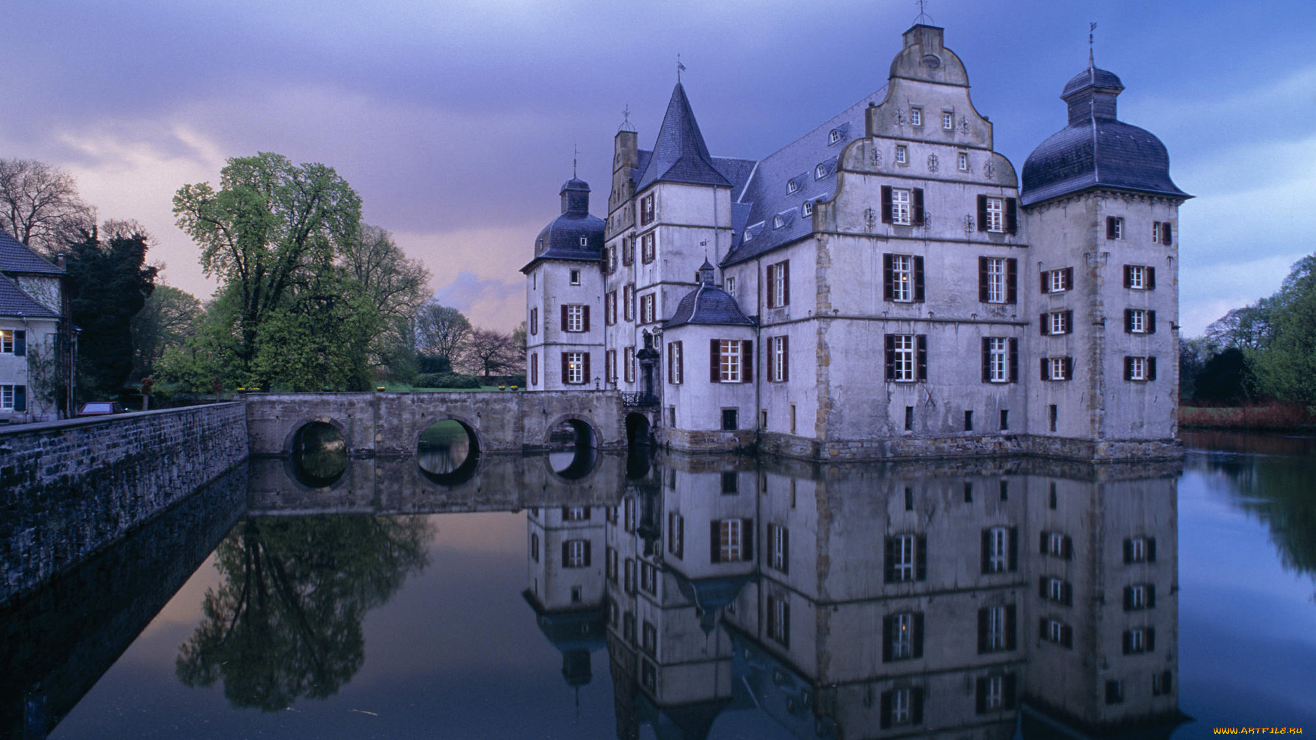 castle, bodelschwingh, города, замки, франции, замок, мост, озеро, здания, дворец