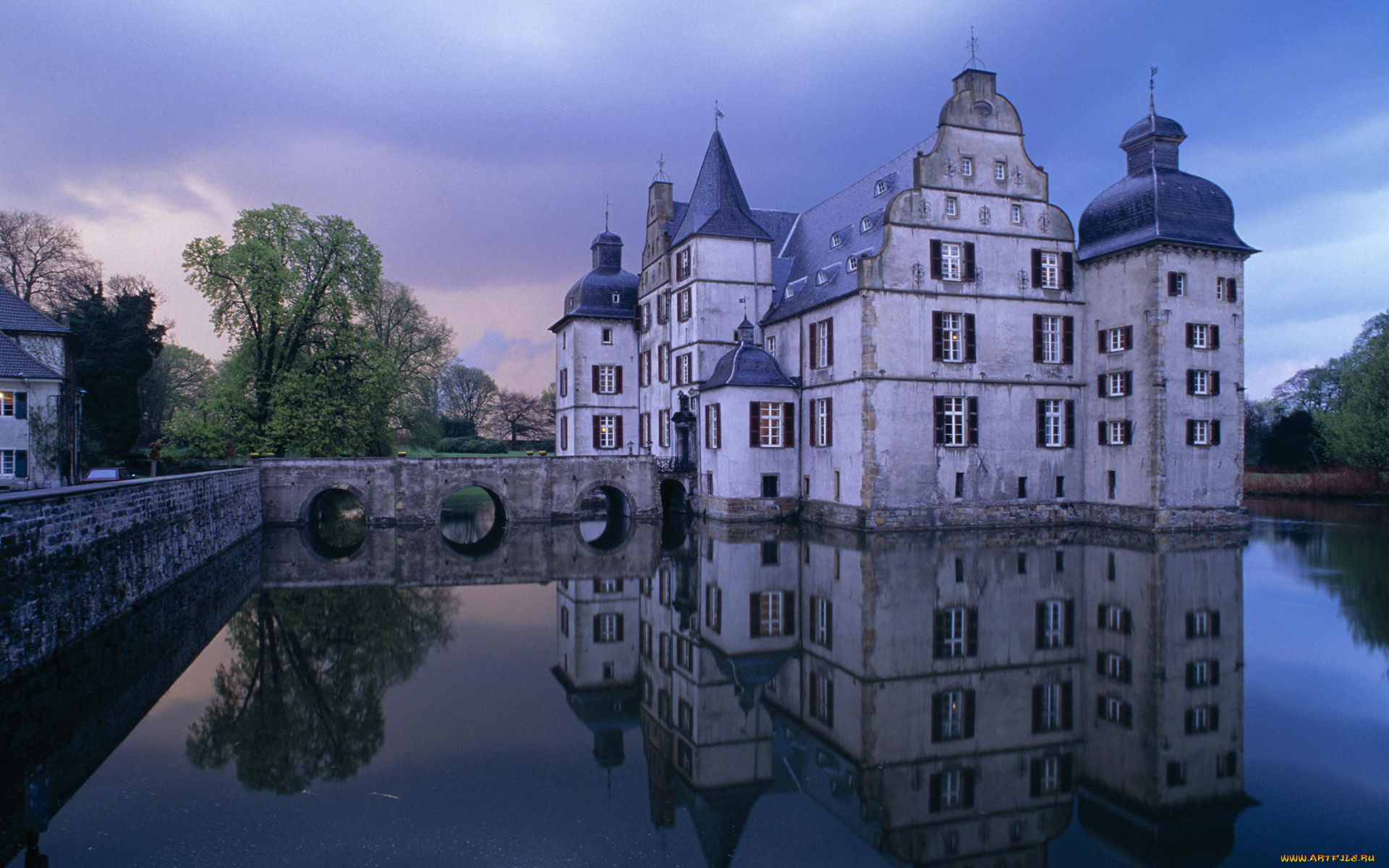 castle, bodelschwingh, города, замки, франции, замок, мост, озеро, здания, дворец