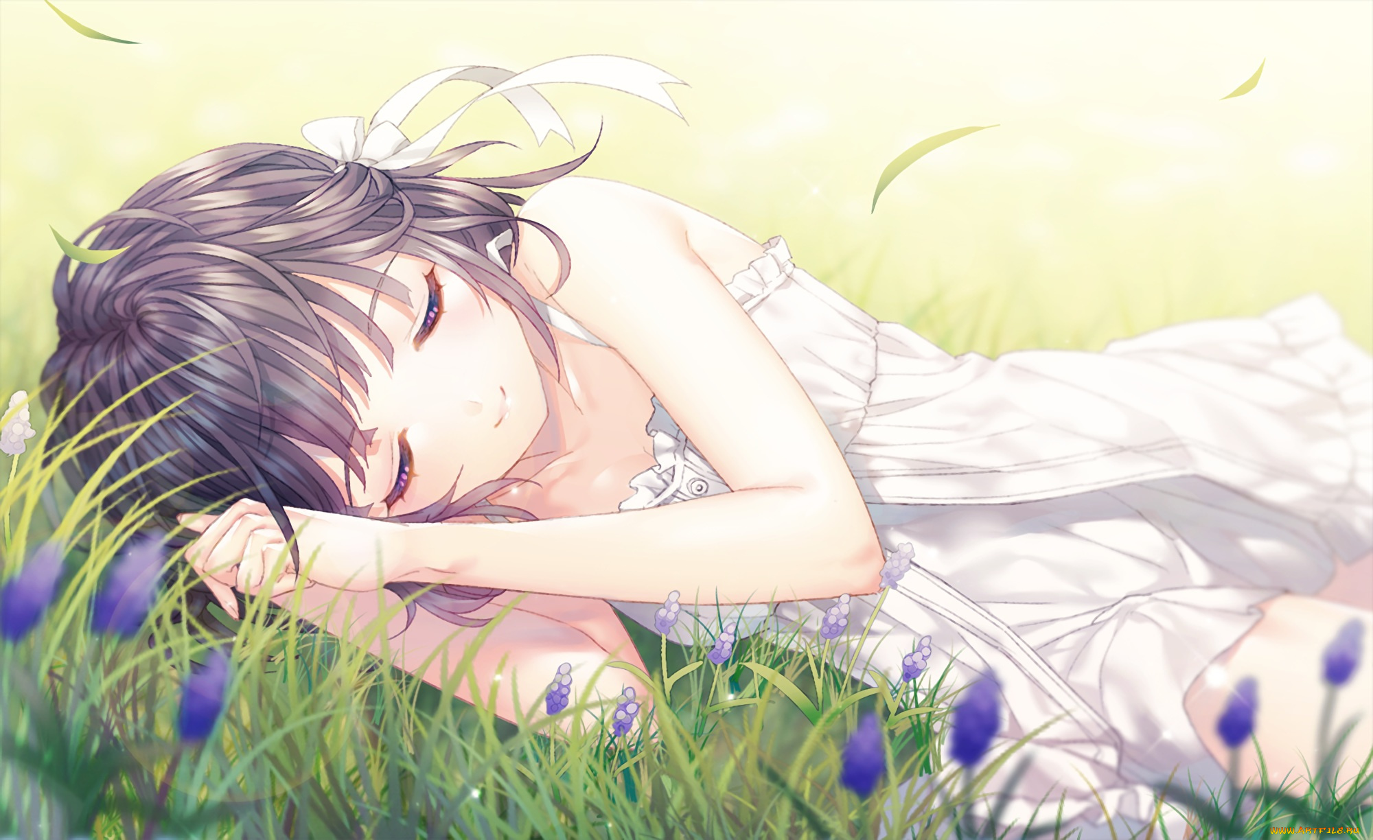 Однажды вечером в траве. Девушка лежит на траве арт.