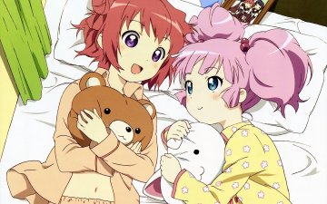 обоя аниме, yuru yuri, фон, взгляд, девушки