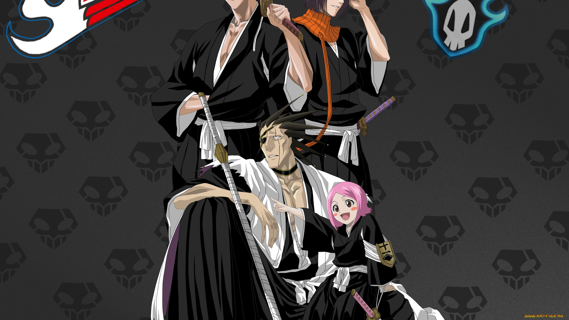 аниме, bleach, yumichika, ikkaku, yachiru, kusajishi, kenpachi