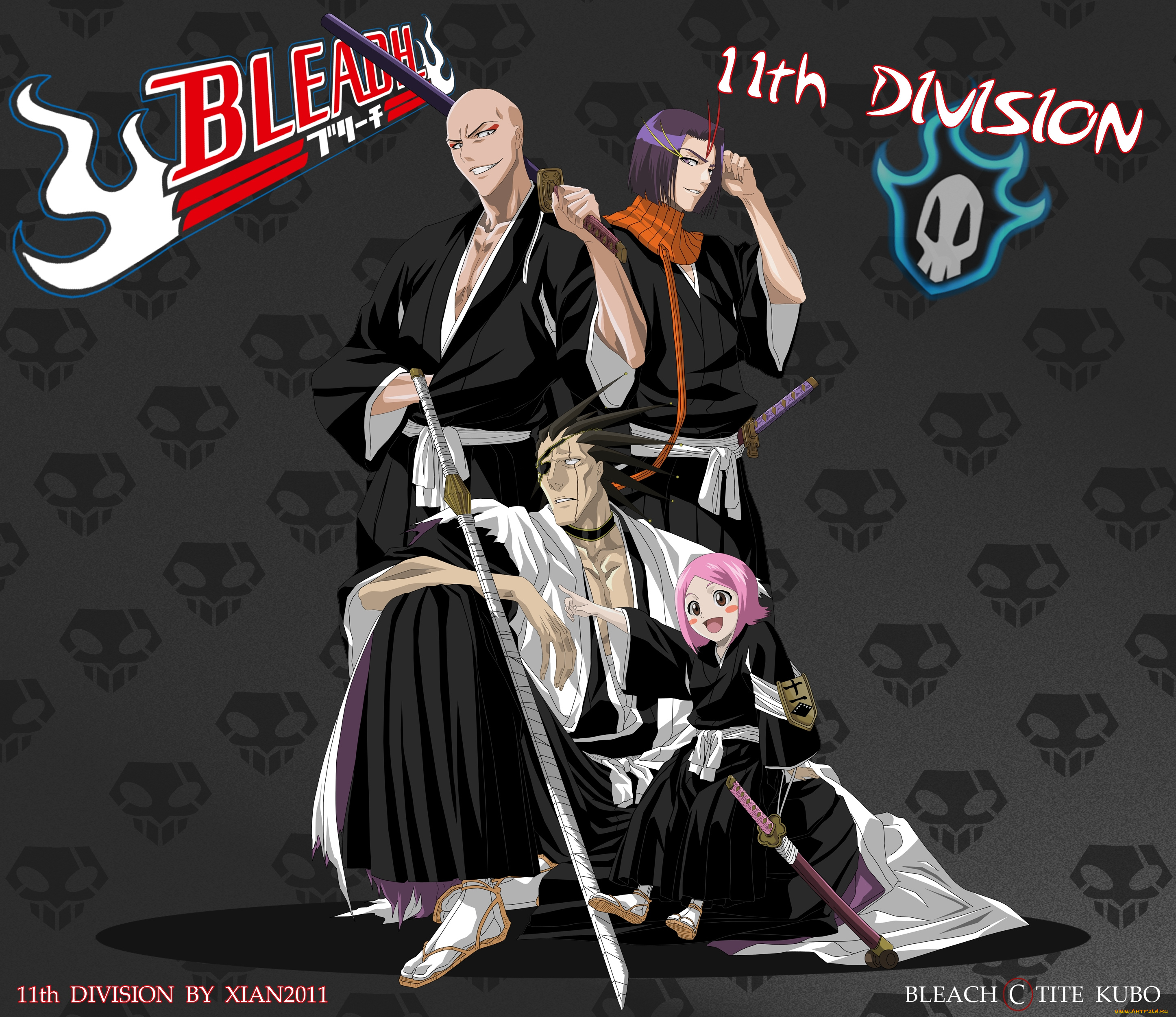 аниме, bleach, yumichika, ikkaku, yachiru, kusajishi, kenpachi