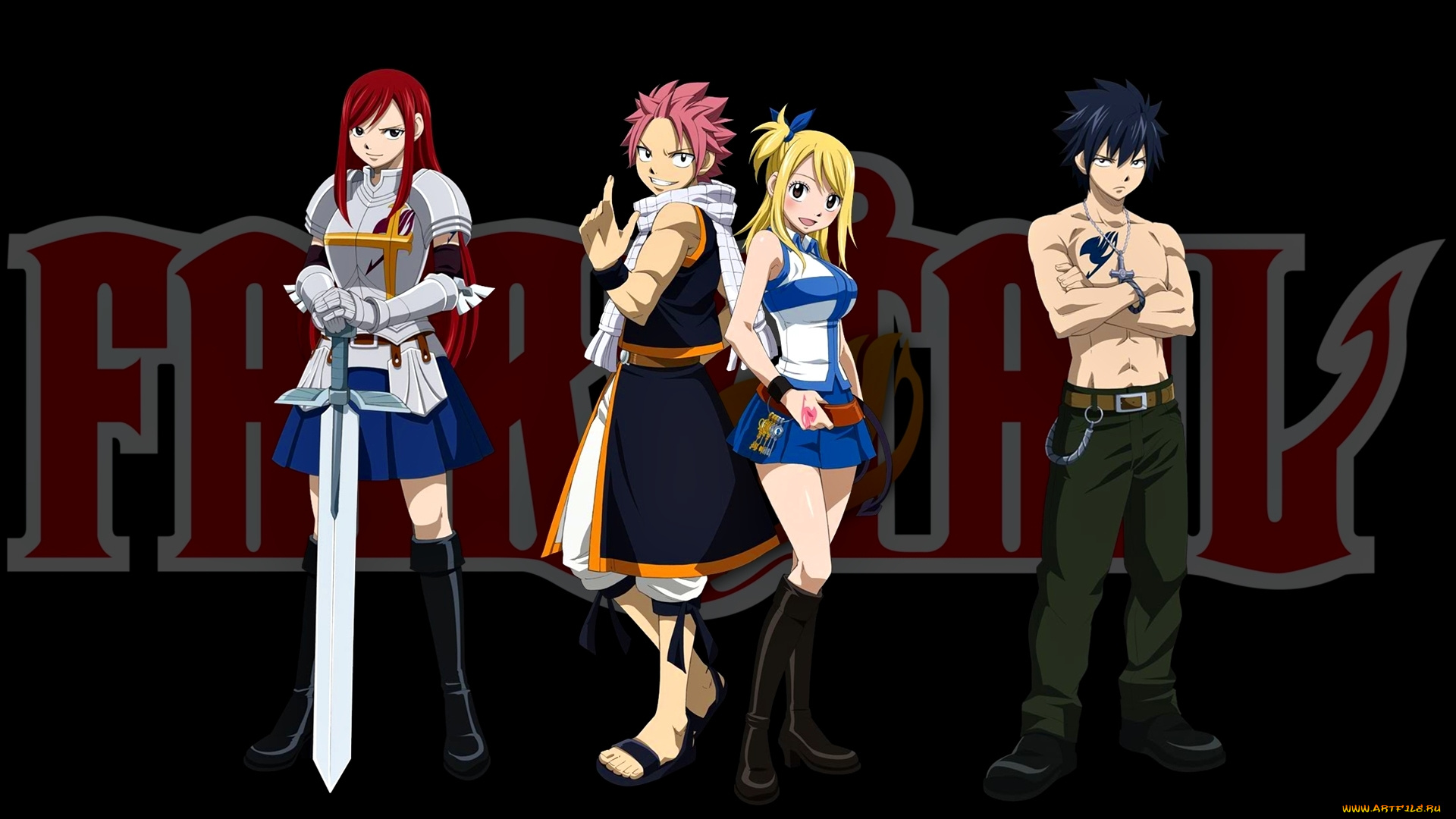 аниме, fairy, tail, fairy, tail, парни, maho, natsu, lucy, девушки, erza, gray