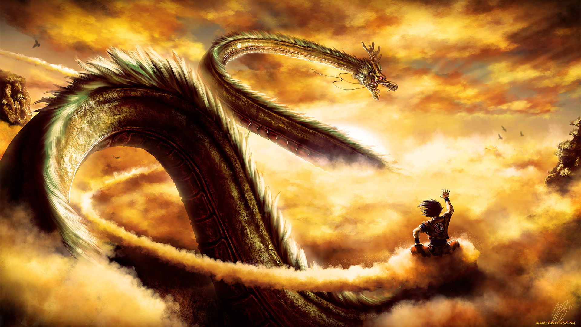 аниме, dragon, ball, дракон, парень, облака