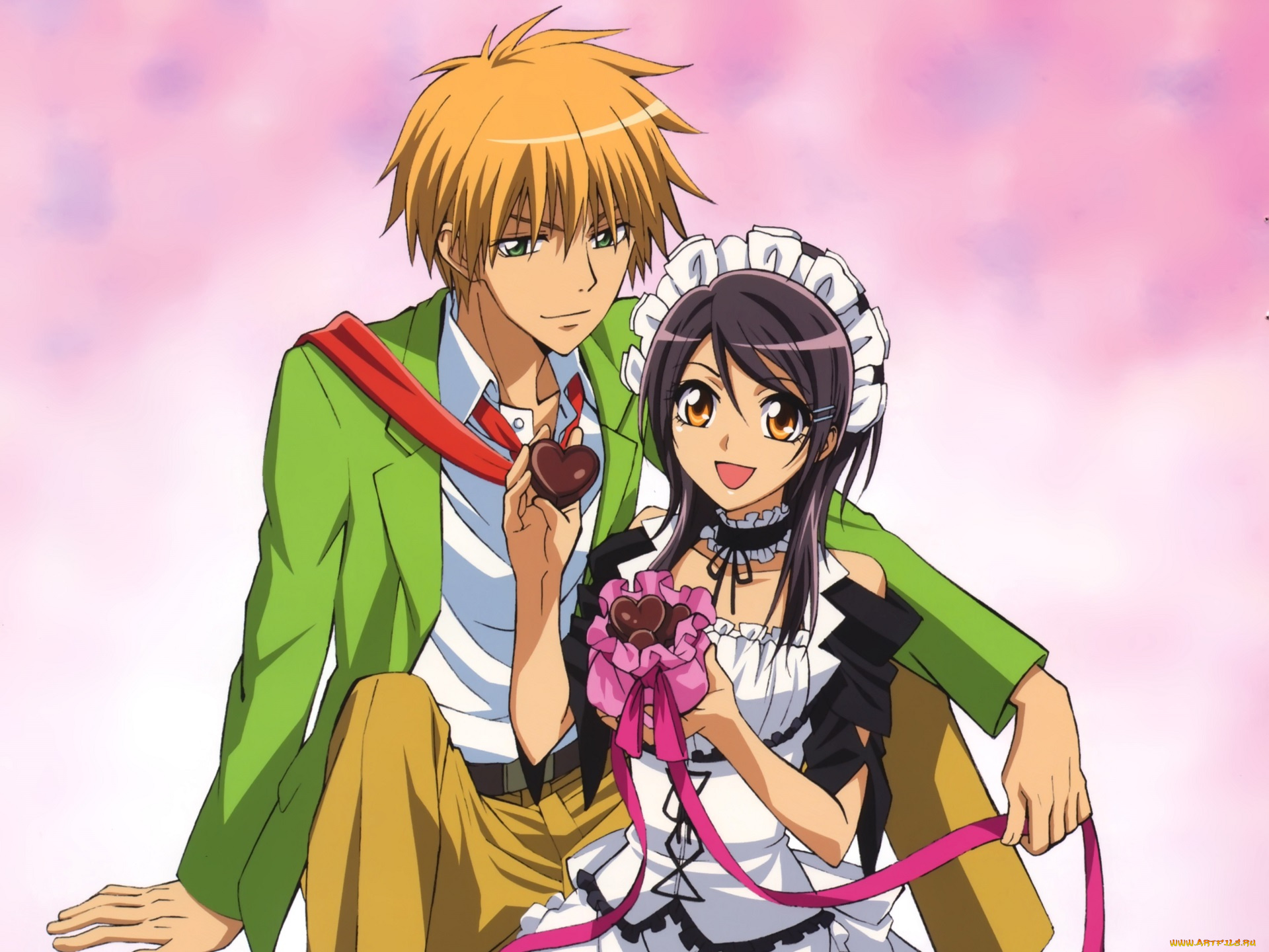 аниме, kaichou, wa, maid-sama, пара