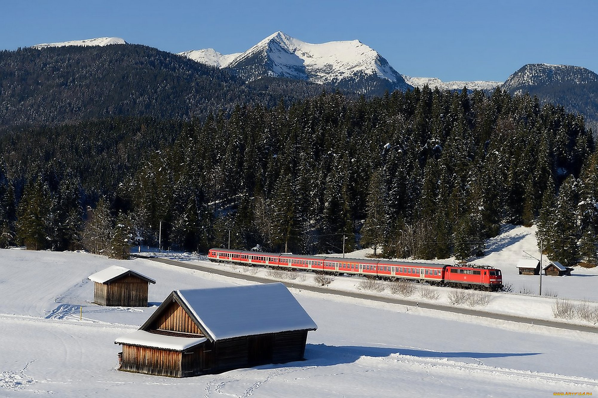 техника, поезда, дома, горы, снег, зима, германия, поезд