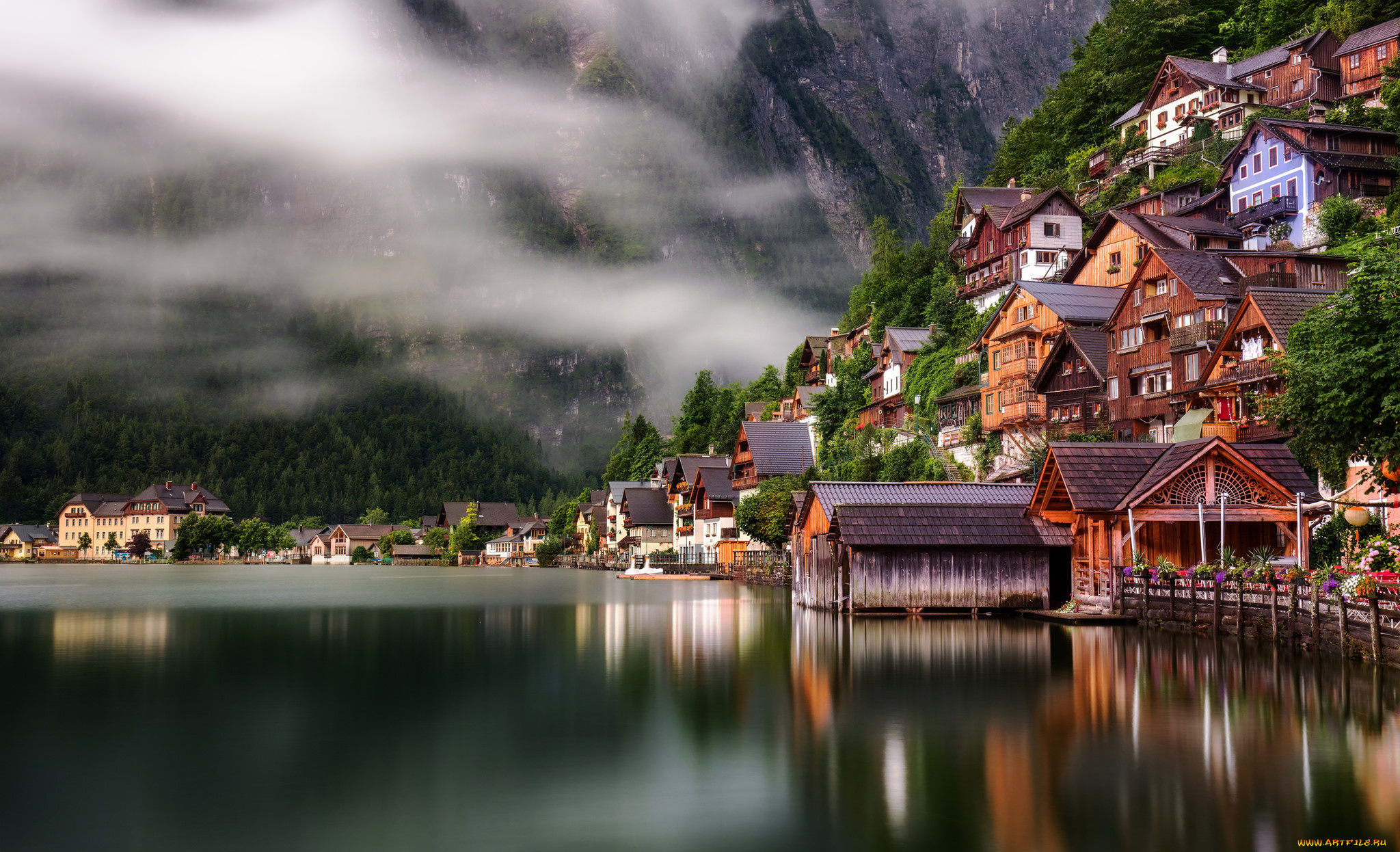 hallstatt, города, -, пейзажи, горы, озеро