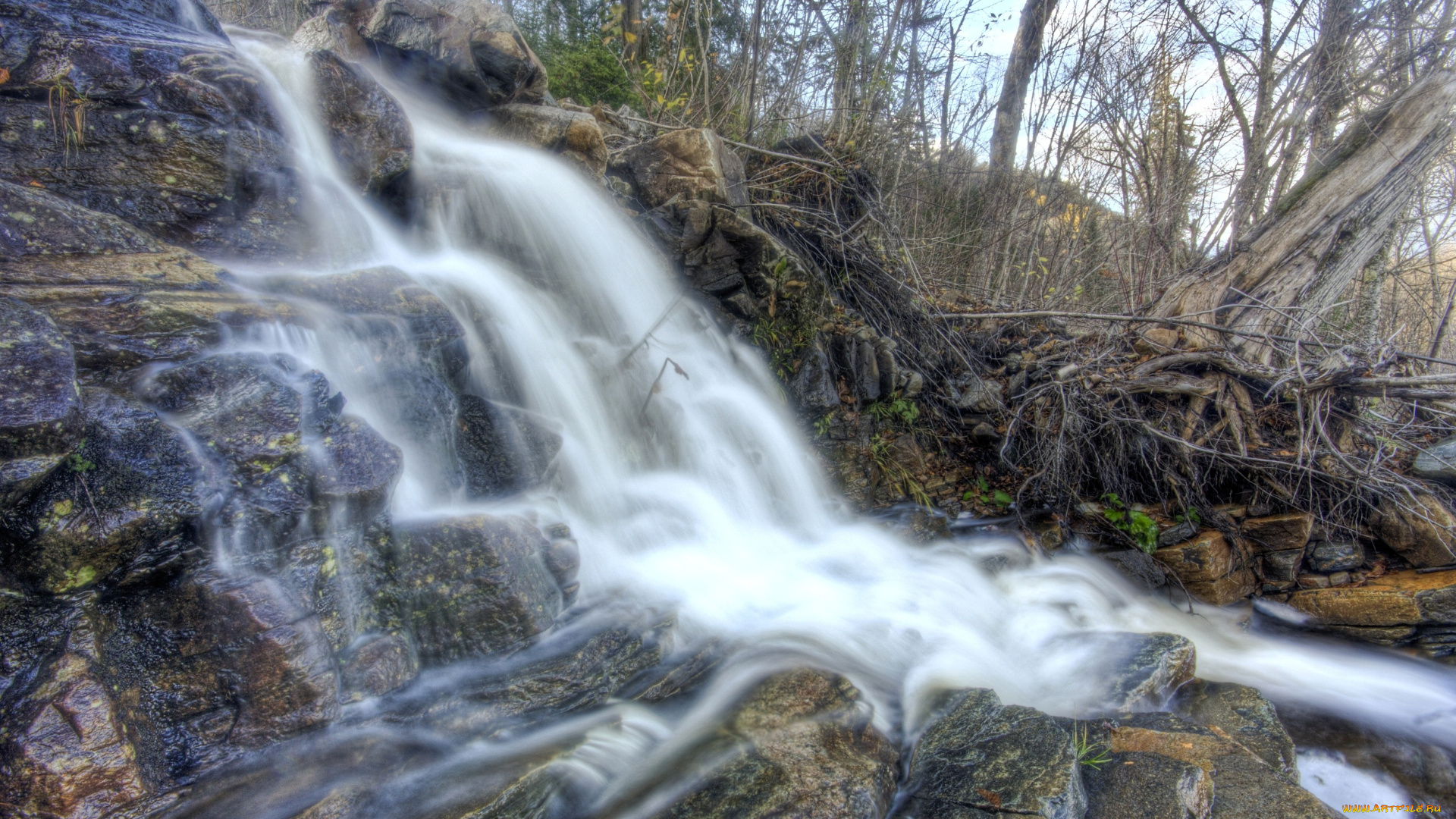 природа, водопады, пена, камни, поток, вода