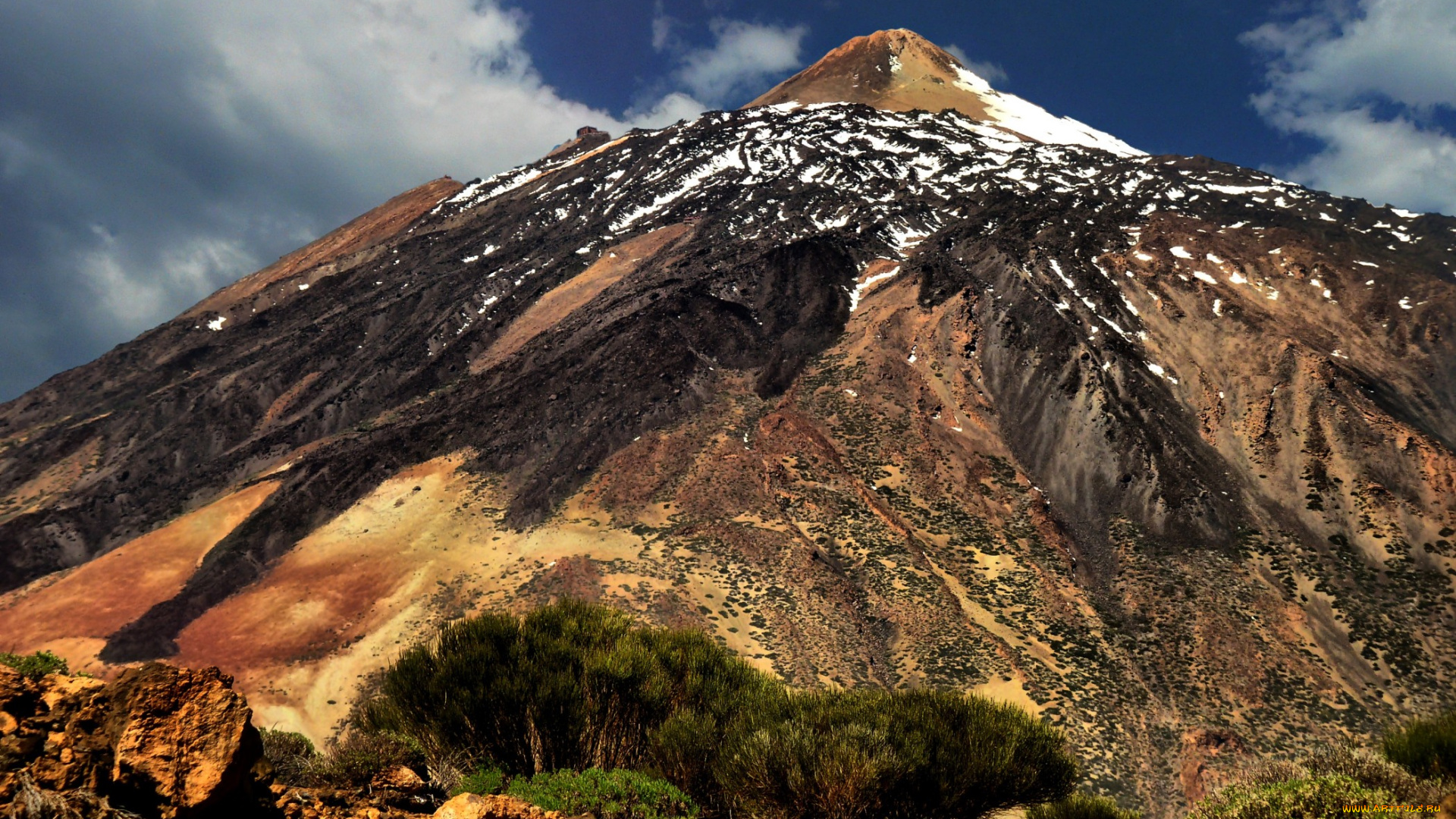teneriffa, pico, del, teide, природа, горы, вершина, растительность, снег