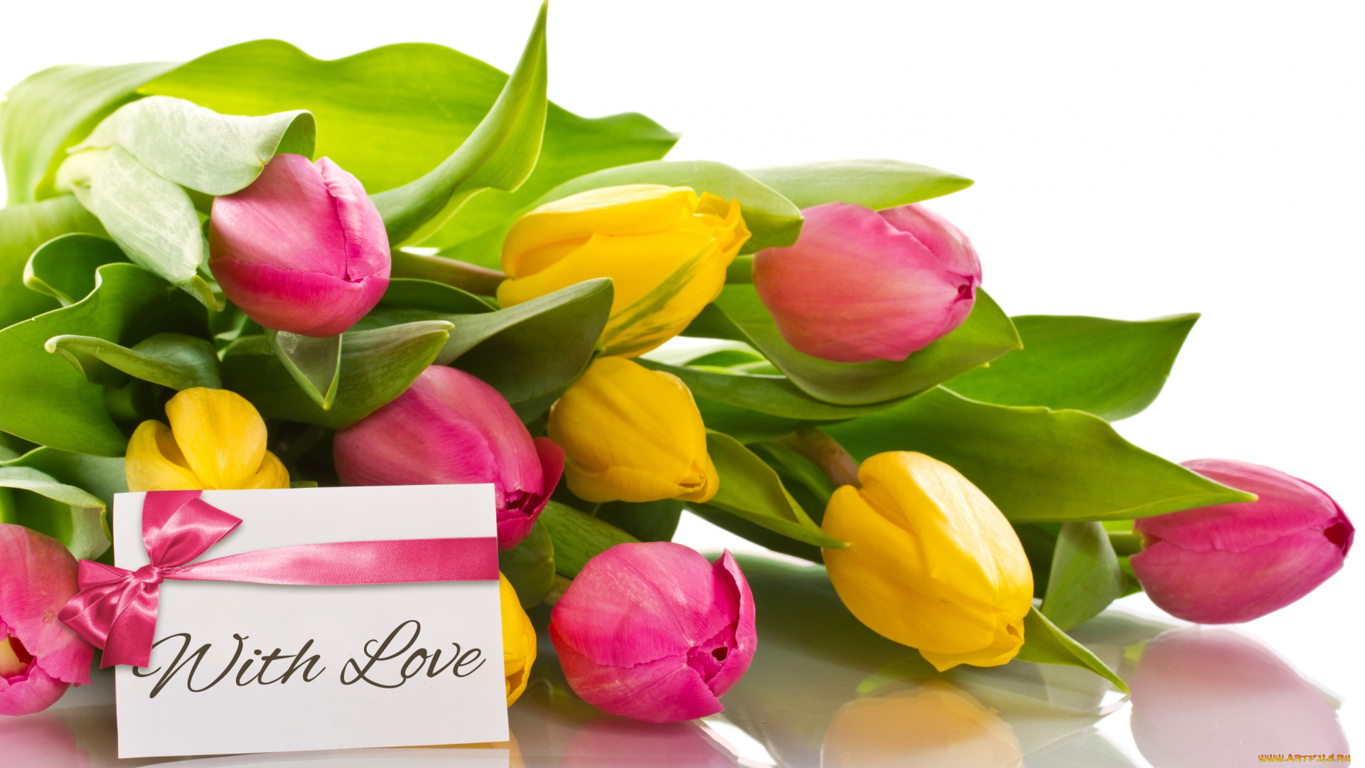 цветы, тюльпаны, with, love, romantic, tulips, flowers, букет, бант, любовь