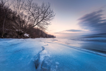 Картинка природа зима деревья лед озеро
