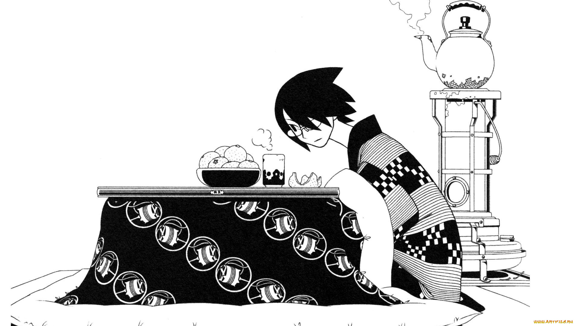аниме, sayonara, zetsubo, sensei, чайник, еда, стол, парень