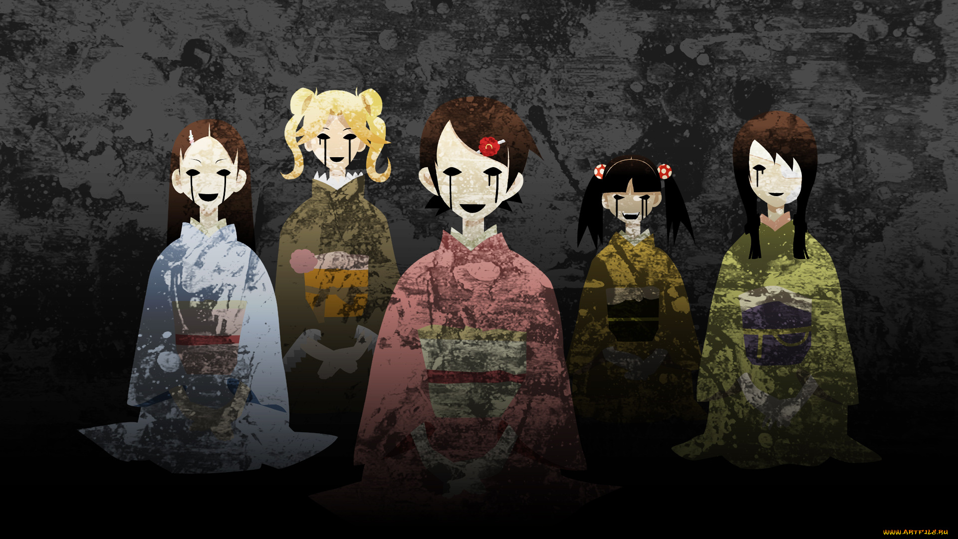 аниме, sayonara, zetsubo, sensei, кимоно, девочки