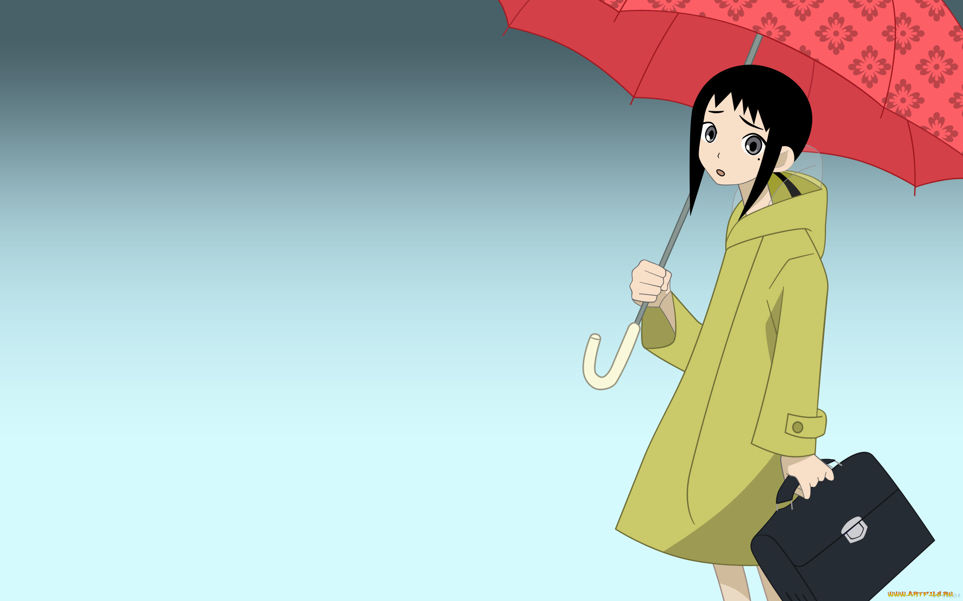 аниме, sayonara, zetsubo, sensei, девочка, портфель, плащ, зонт